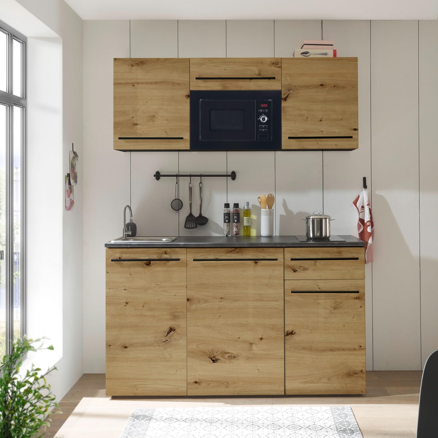 Jazz 84-240-Y6 Single Kitchen Unit Black / Artisan Oak Approx. 160 x 212 x 60 cm