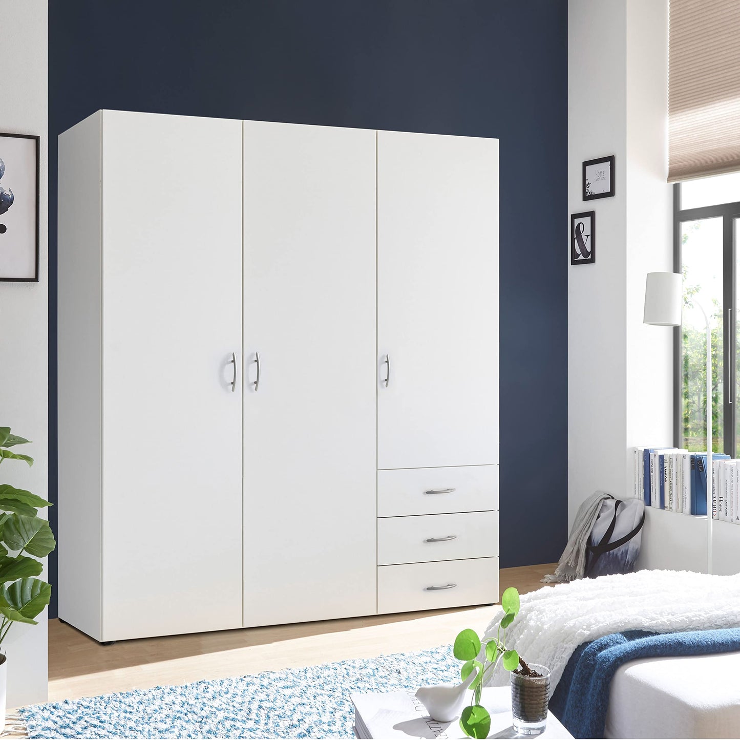 Harry Wardrobe White - Versatile Hinged Door Cupboard 3 Doors for Your Bedroom - 150 x 176 x 51 cm (W x H x D)