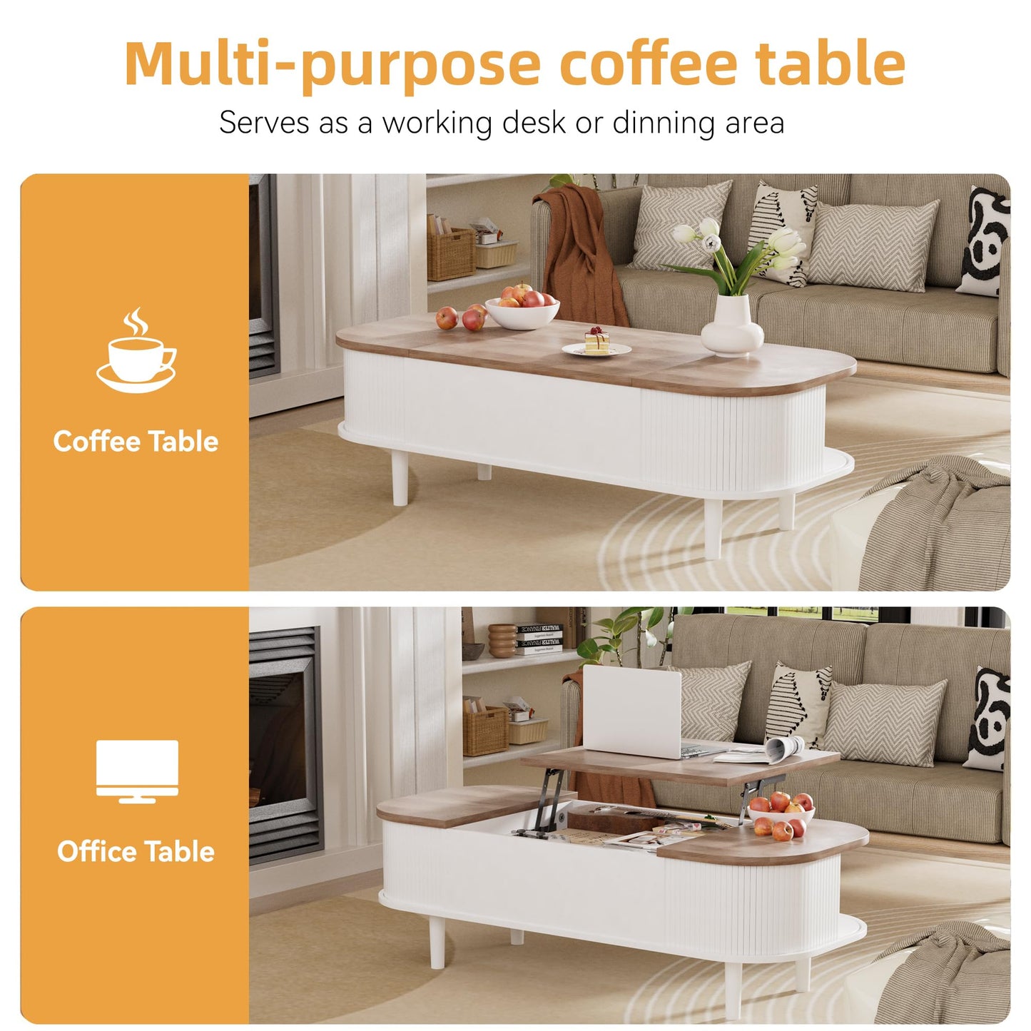 Coffee Table with Lifting Top - Modern Wooden Table with Unique Texture & Hidden Storage Space, Coffee Table for Living Room, Bedroom, Small Spaces, Home Office