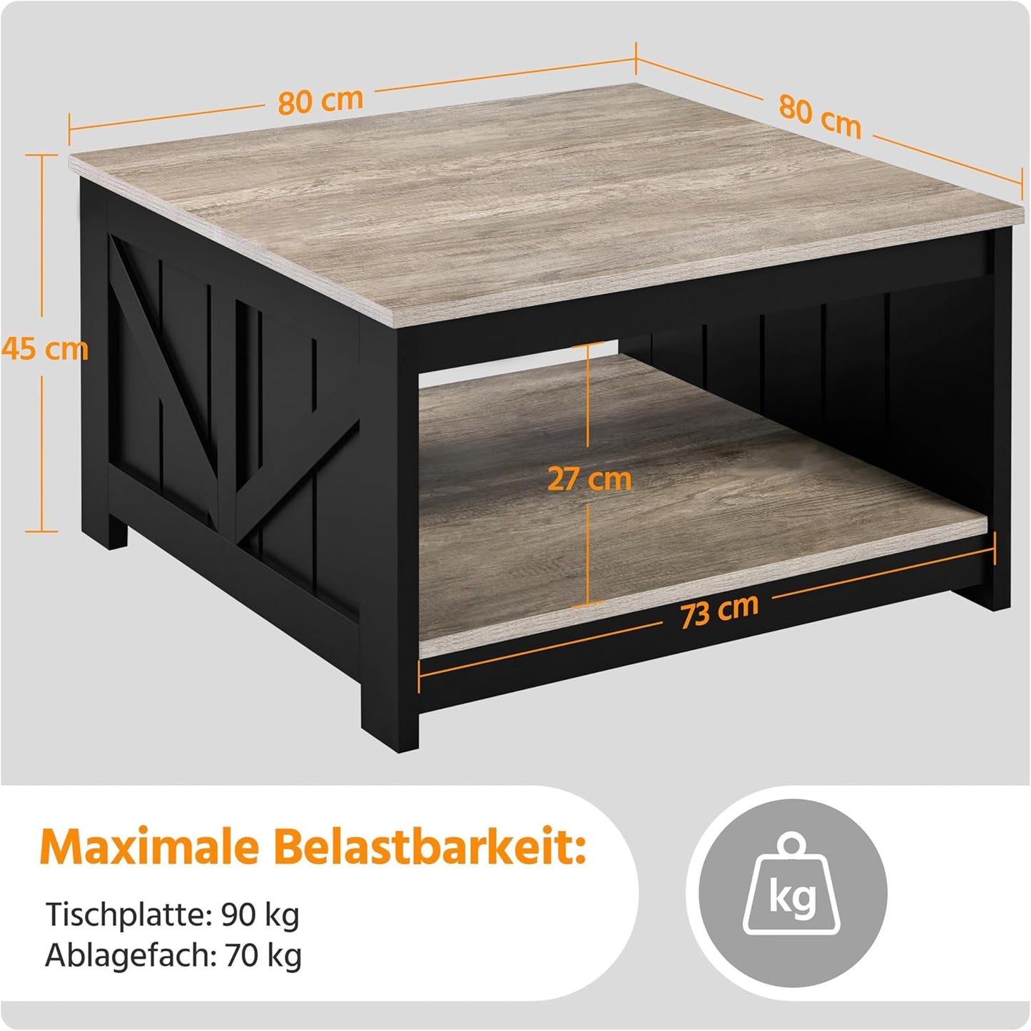 Yaheetech Coffee Table Square Sofa Table Modern Living Room Table with Storage Compartment Side Table for Living Room / Office 80 x 80 x 45 cm