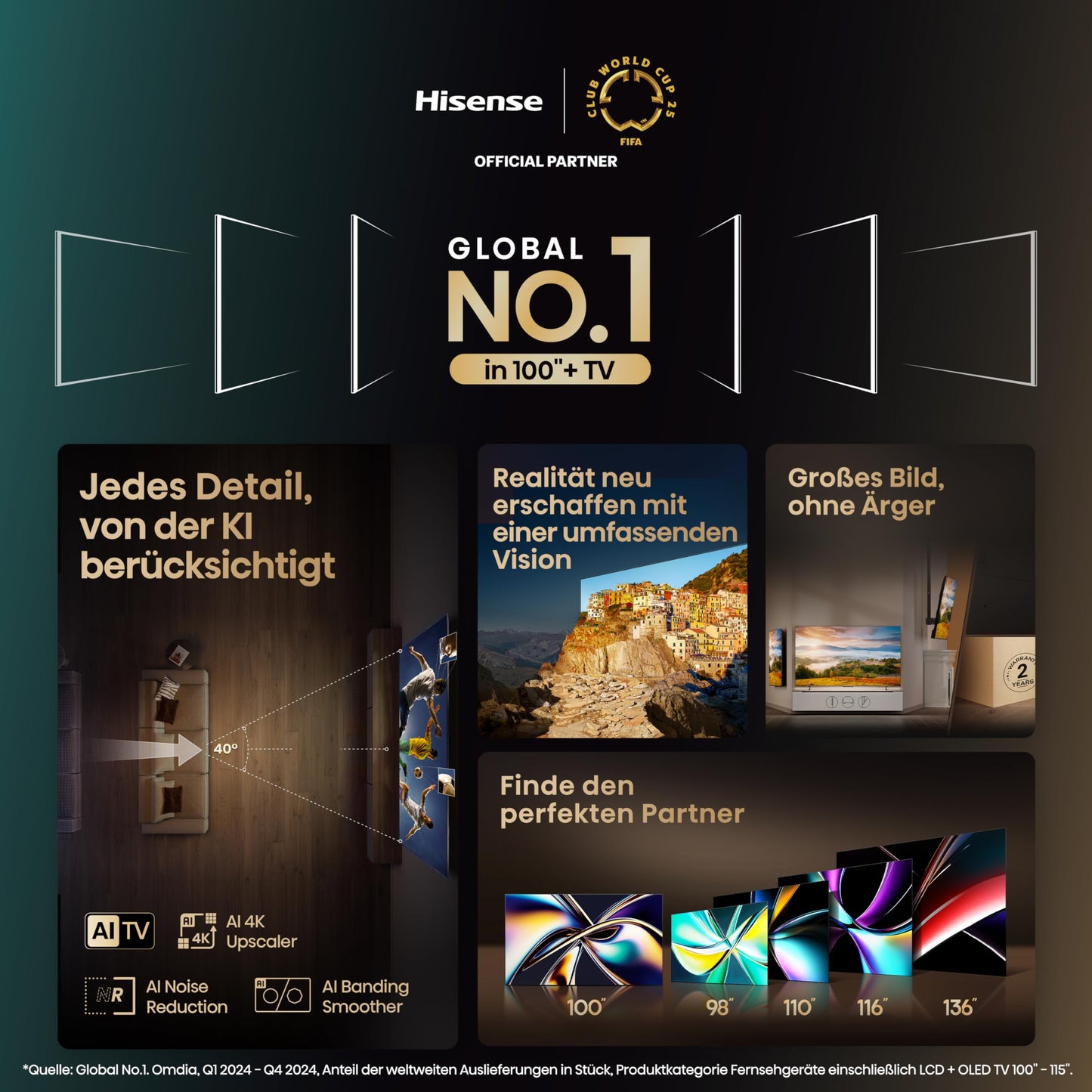 Hisense 43E7Q 43 Inch 4K UHD QLED, Smart TV, Game Mode Plus, Filmaker Mode, Dolby Vision Atmos, HDR10, HLG, HDR Immersive, AI 4K Upscaler, Dolby MS12, DTS X, Voice Control [2025]
