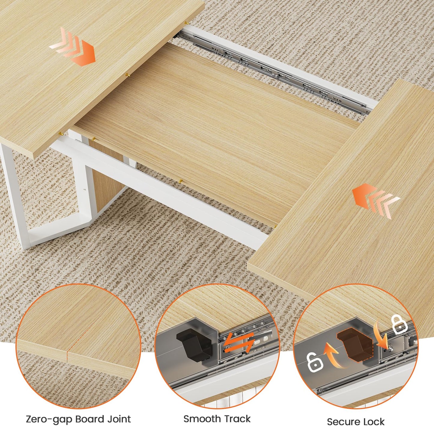 Itaar 5-Piece Dining Table Set for 4-6 People, 63" Extendable Kitchen Table and 4 Cushion Chairs, Dining Room Table with MDF Board & Metal Frame for Small Space, Easy Clean, Brown