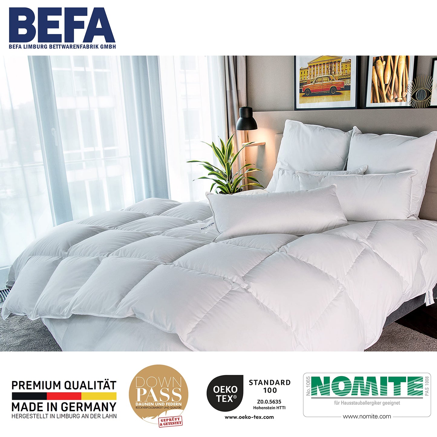 BEFA NATUR Down Duvet, Made in Germany, 135 x 200 cm, 90% Down and 10% Feathers, Summer Duvet, Suitable for Allergy Sufferers (Nomite), Oeko-Tex 100 Class 1 Certified, EN Standard 12934, Downpass