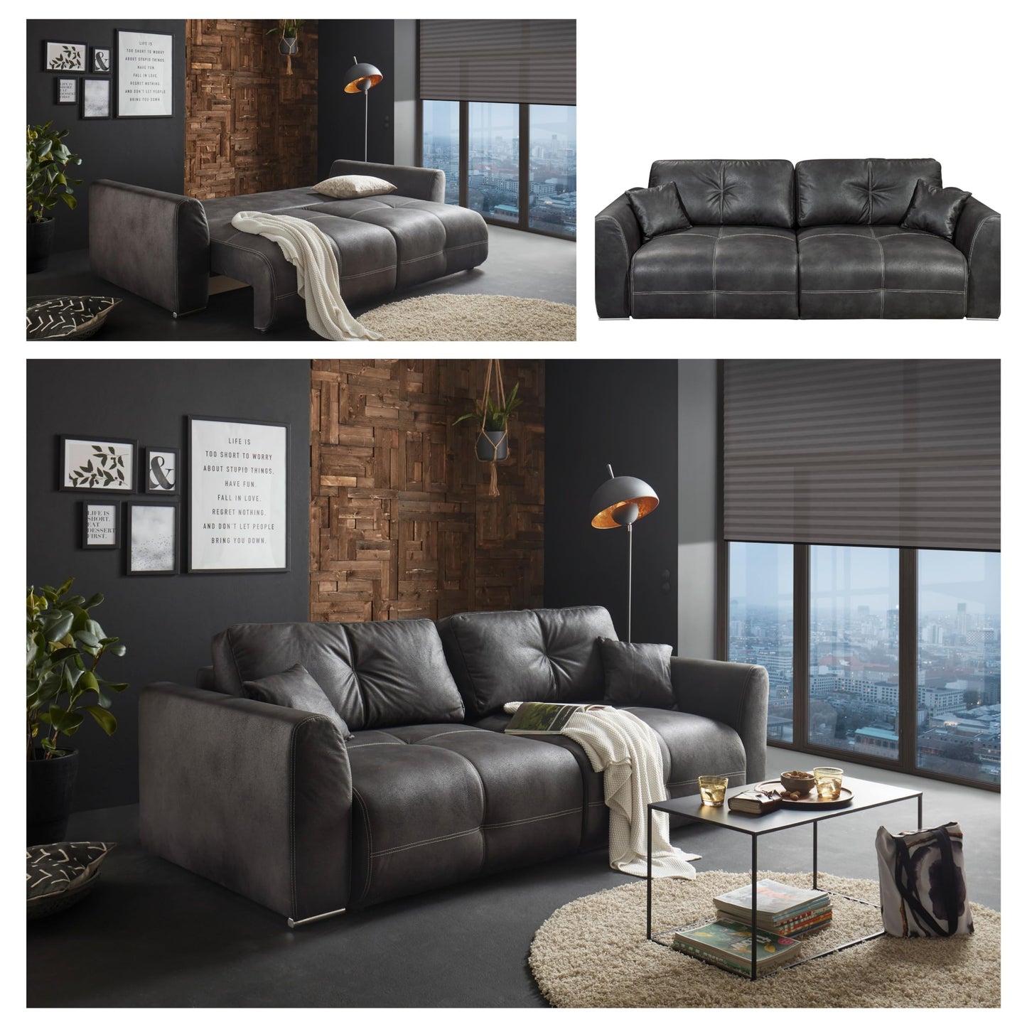 Dolan Comfortable Sofa Bed in Leather Look with Bed Box, Light Brown, Extendable Sofa with Sleep Function, 245 x 85 x 115 cm (W x H x D)