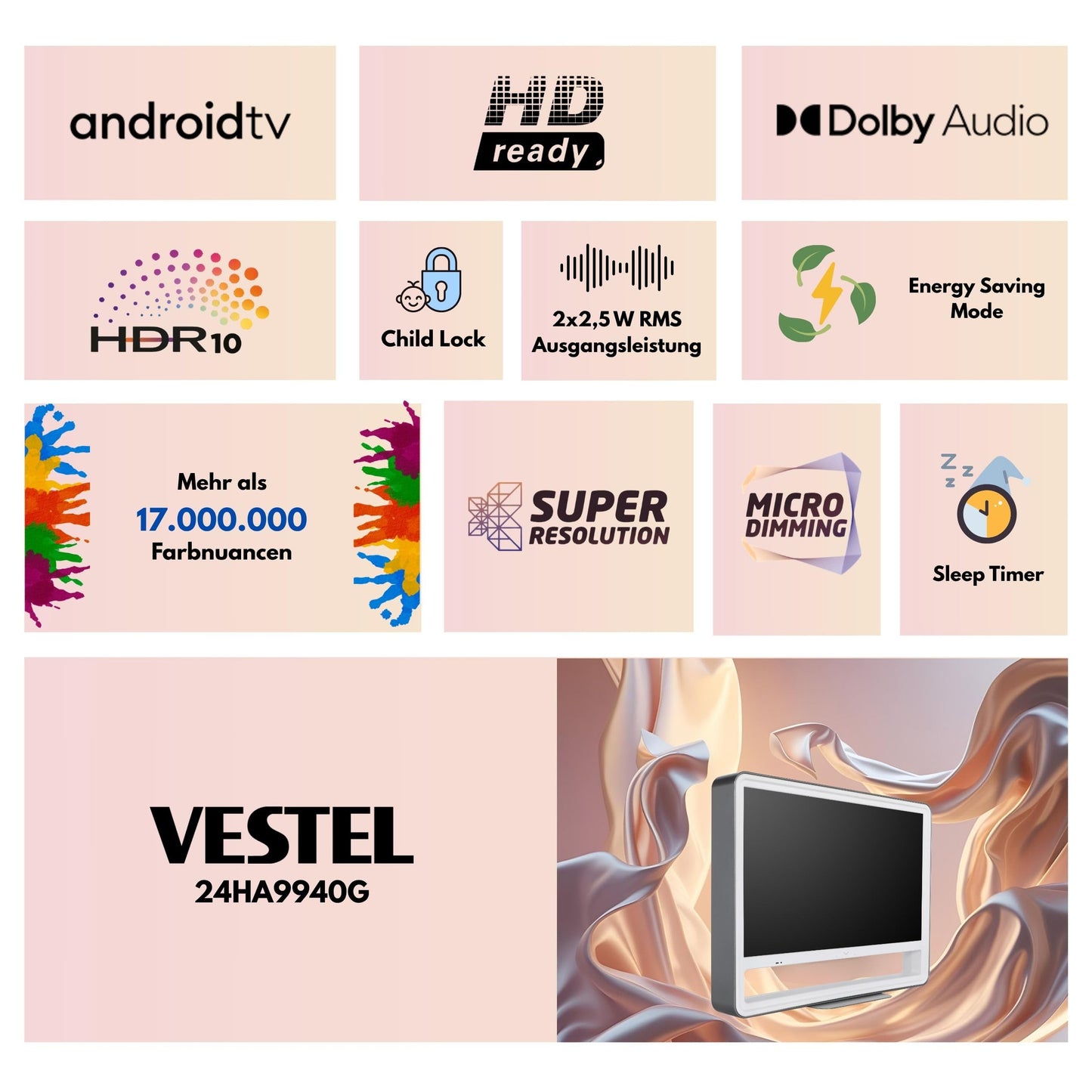 Vestel Fernseher 50 Zoll Smart TV Powered by TiVo, 4K UHD Fernseher mit Dolby Vision HDR, Dolby Atmos und integriertem Triple-Tuner, LED TV 50UT9740 schwarz