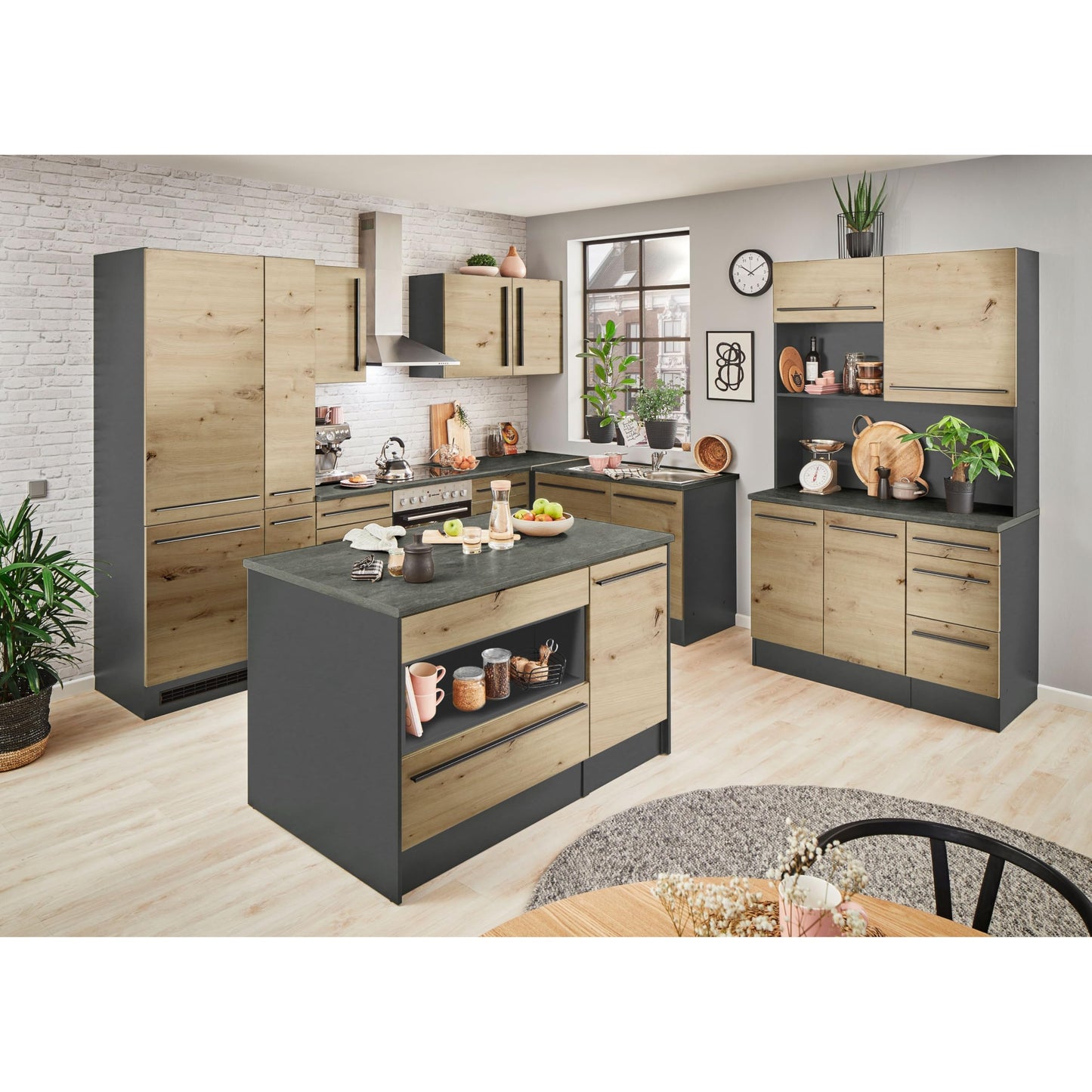 Jazz 8 Modern Corner Kitchen without Electrical Appliances in White High Gloss, Metallic Grey - Spacious Kitchen Unit in L-Shaped with Lots of Storage Space - 220 x 211 x 60 cm (W x H x D)