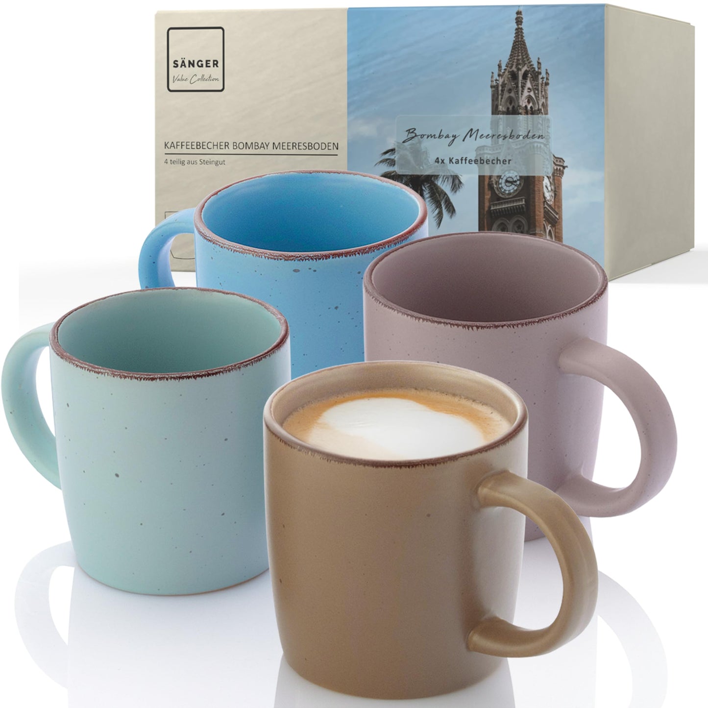 SÄNGER Bombay Seabed Crockery Service 20 Pieces, Stoneware Crockery for 4 People, 4 x Dinner Plates, 4 x Dessert Plates, 4 x Bowls, 4 x Pasta Plates, 4 x Coffee Mugs, Plate Set Colourful Value