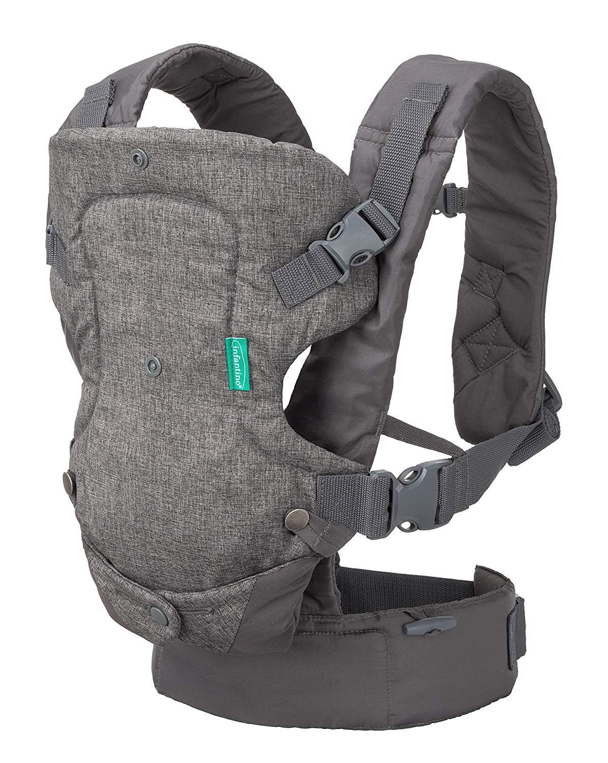 Infantino Flip Advanced 4-in-1 Ergonomic Convertible Baby Carrier with Inside and Out View, Front and Back, Portable for Newborns to Toddlers from 8-32 lbs, Grey