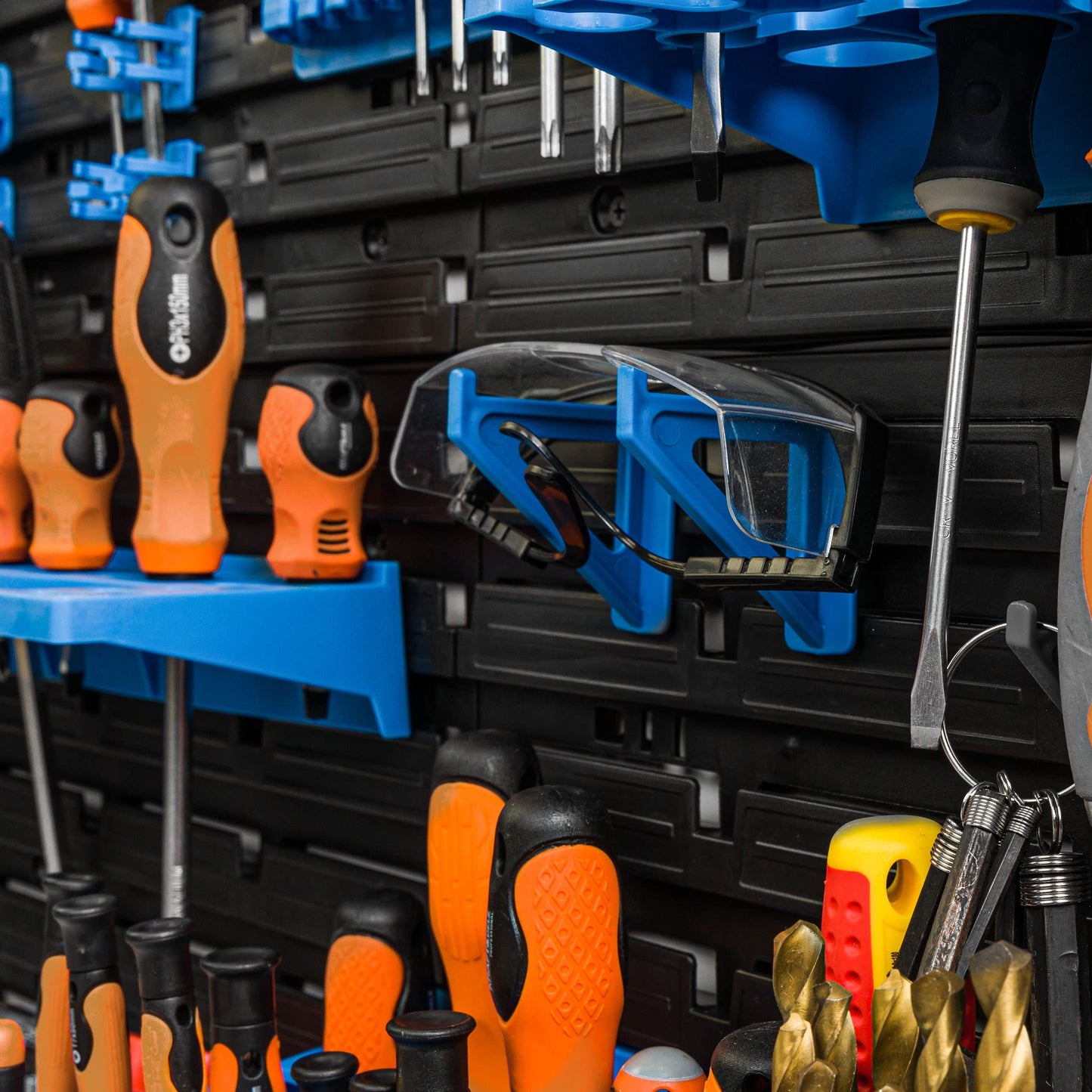 Storage System Wall Shelf 230 x 78 cm, Tool Holders, 46 Pieces Stacking Boxes, Storage Shelves, Storage Boxes, Extra-Strong Wall Shelves, Expandable Workshop Shelving, Workshop Shelves