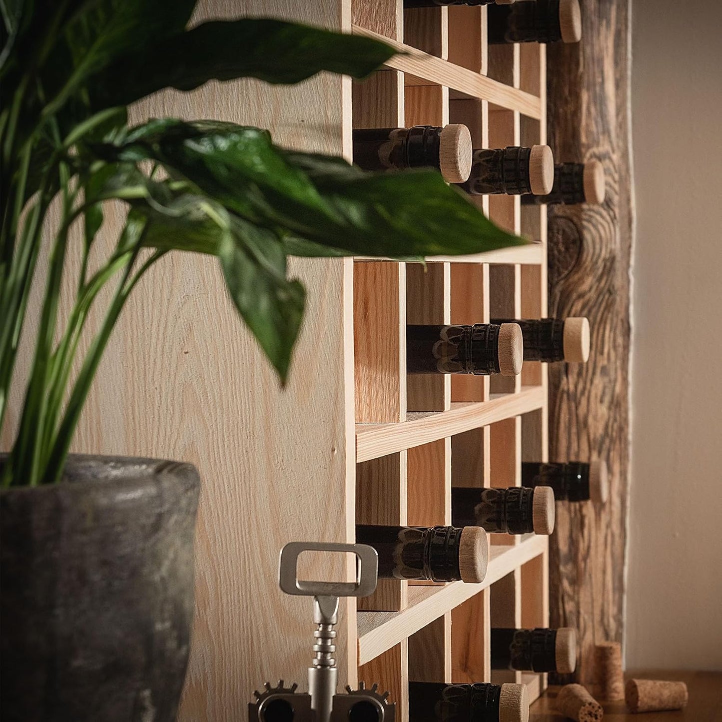 KADAX Wooden Wine Rack, 52 x 25.5 x 104 cm, Large Bottle Rack for Many Wine Bottles, Stackable Wine Stand, Shelf for Bottles, Rustic Wine Cabinet, Sturdy, Space-Saving, Made in EU