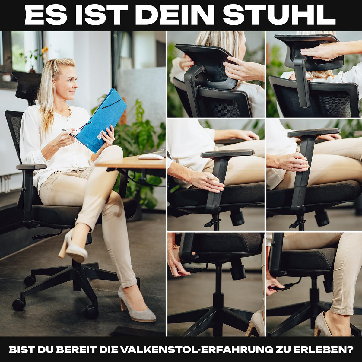 M2 Ergonomic Office Chair, Test Winner with Adjustable Armrest without Headrest for Maximum Freedom of Movement, Back-Friendly, Comfortable Desk Chair for Office and Home Office Chair