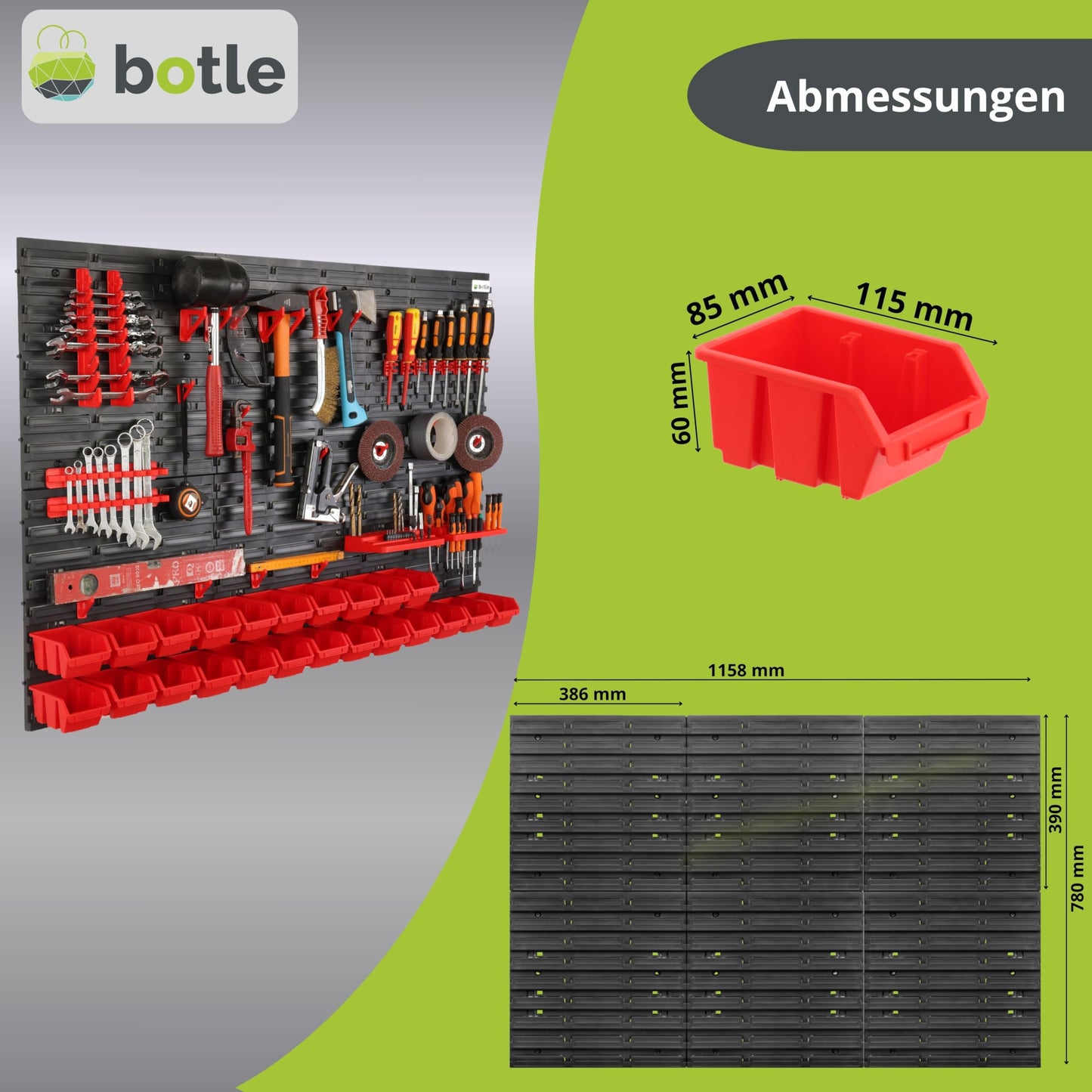 31-Piece Stacking Boxes Tool Wall 156 x 78 cm Set Tool Holder Wall Shelf Workshop Shelving Storage System Storage Box Extra Strong Wall Plates Shelf Expandable Storage Rack