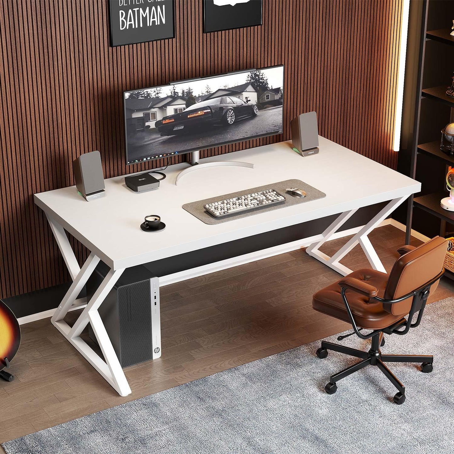 LVB Modern Computer Desk Industrial Home Office with Storage Space Metal Wood Desk Study Computer Desk for Bedroom Simple Gaming Desk Rustic Brown