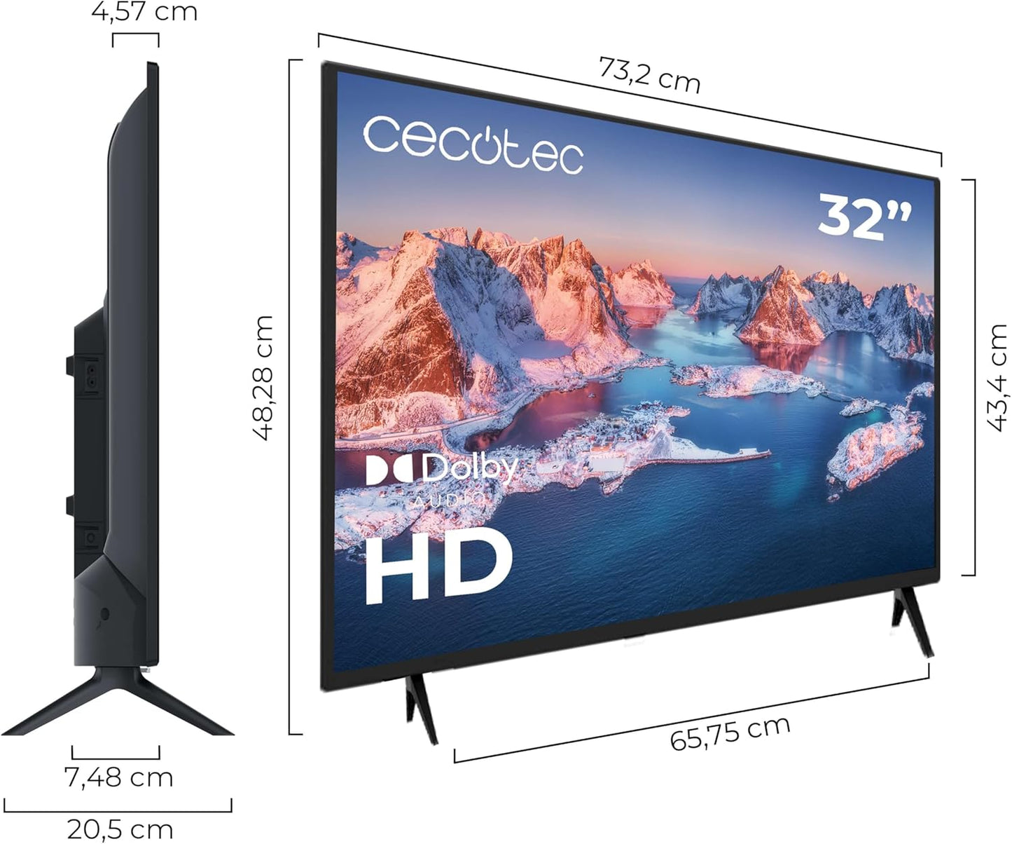 Cecotec TV 32 Inch TV LED 0 Series 0032S. 32 Inch Screen, HD, Optimal Resolution for Pictures and Videos, Dolby System, Flash Memory, HDMI/USB Connectivity, Remote Control
