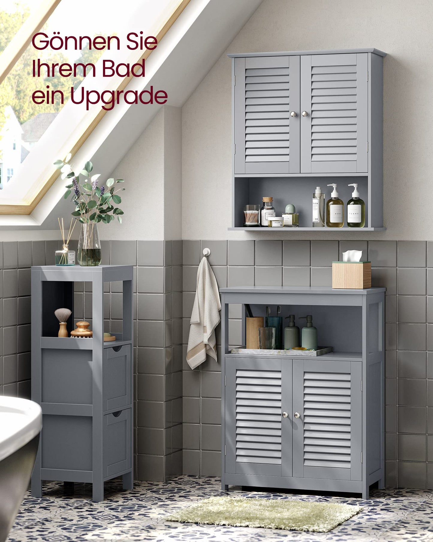 VASAGLE Wall Mounted Bathroom Cabinet, Medicine Cabinet with Height-Adjustable Shelf, Double Door, Open Compartment, 60 x 20 x 70 Cm, Wood, White, BBC27WT