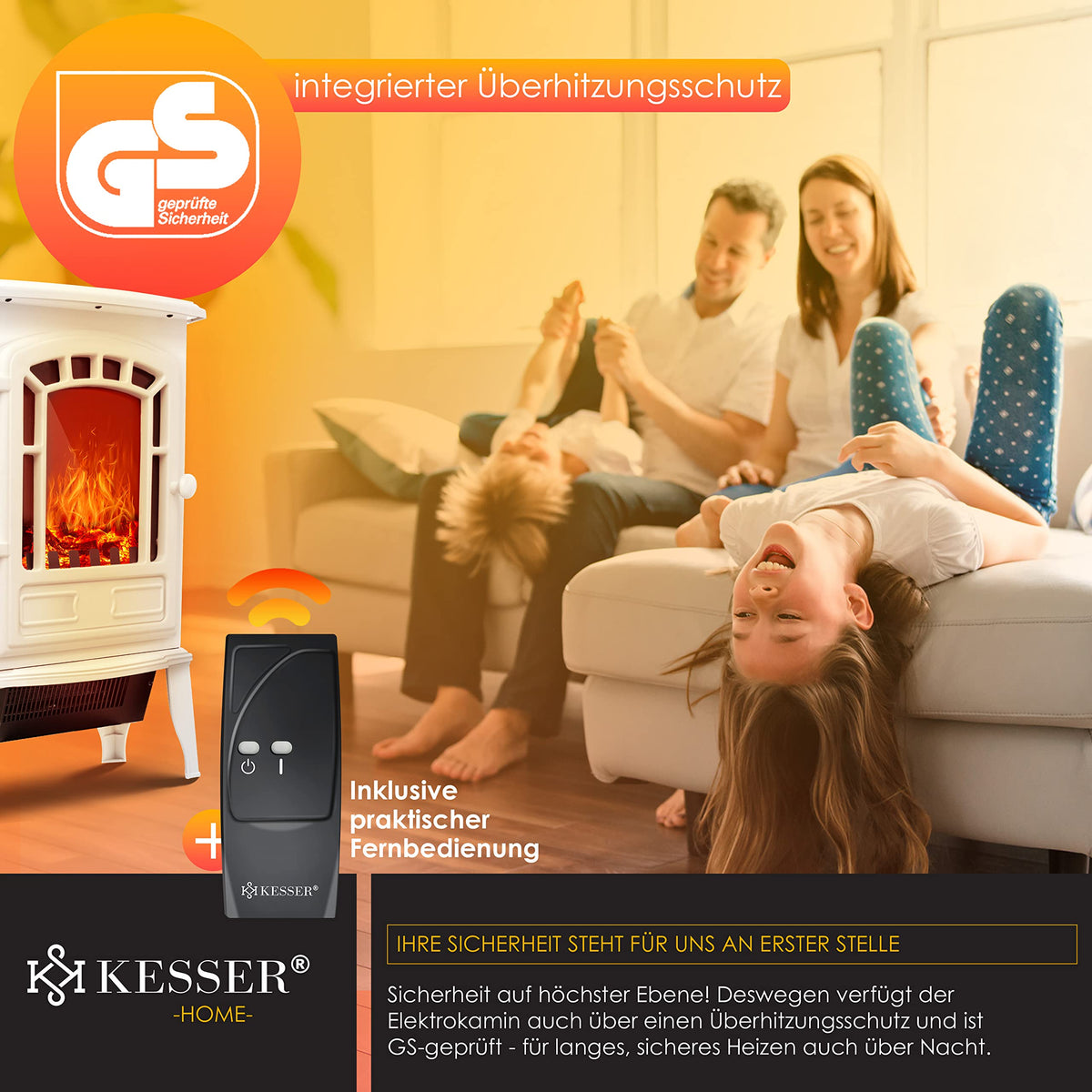 Kesser® Electric Fireplace with Fan Heater, 2000 W Electric Fireplace, Electric Heater, LED Fireplace, Effect Fireplace, Flame Effect Heater Oven, Silent, Adjustable, white