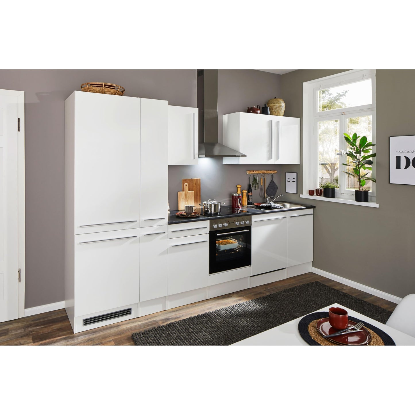 Jazz 8 Modern Kitchen Unit without Electrical Appliances in Anthracite, Artisan Oak Look, Spacious Fitted Kitchen with Lots of Storage Space, 220 x 211 x 60 cm (W x H x D)