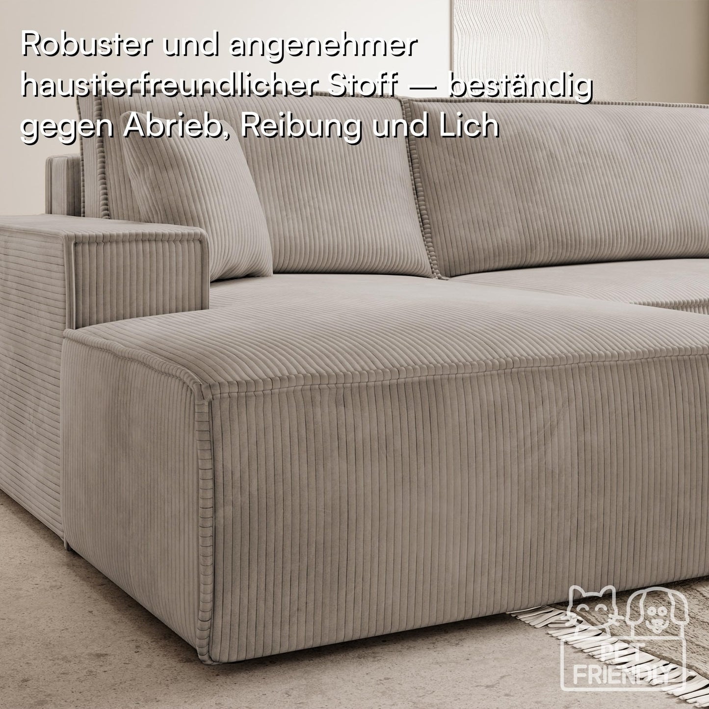 Selsey Sofa Corner Sofa Bed Couch with Storage Space Sleep Function Easy Care Polyurethane Foam L Shape Right Farese Beige Corduroy Look