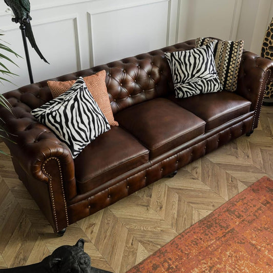 MASSIVMOEBEL24.DE Chesterfield #103 3-Seater Sofa Real Leather 218 x 82 x 76 cm Brown