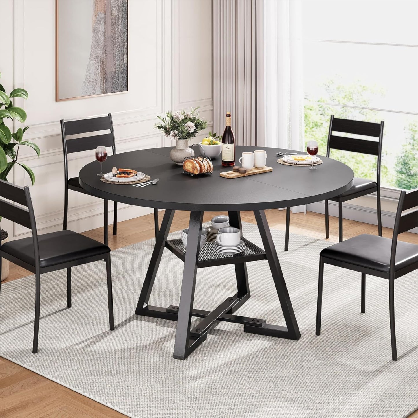 Round Dining Table for 4 Seater Kitchen Dining Pedestal Space Saving Wooden Kitchen Dining Room Furniture (Vintage, 119cm)