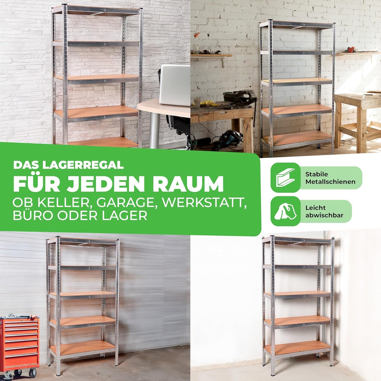 2x Ondis24 Thomas Metal Shelving Units, Storage Units for Basement, Workshop, 90 x 40 x 180 (H) cm, 875 kg, Silver Unit with 5 Height-Adjustable Levels, 5x 175 kg Load Capacity, Heavy Duty, Double Pack