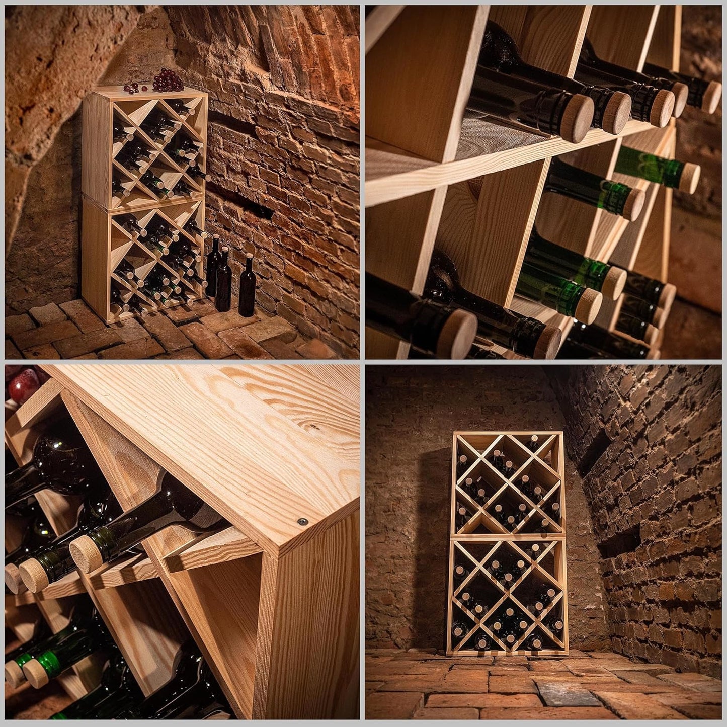 KADAX Wooden Wine Rack, 52 x 25.5 x 104 cm, Large Bottle Rack for Many Wine Bottles, Stackable Wine Stand, Shelf for Bottles, Rustic Wine Cabinet, Sturdy, Space-Saving, Made in EU