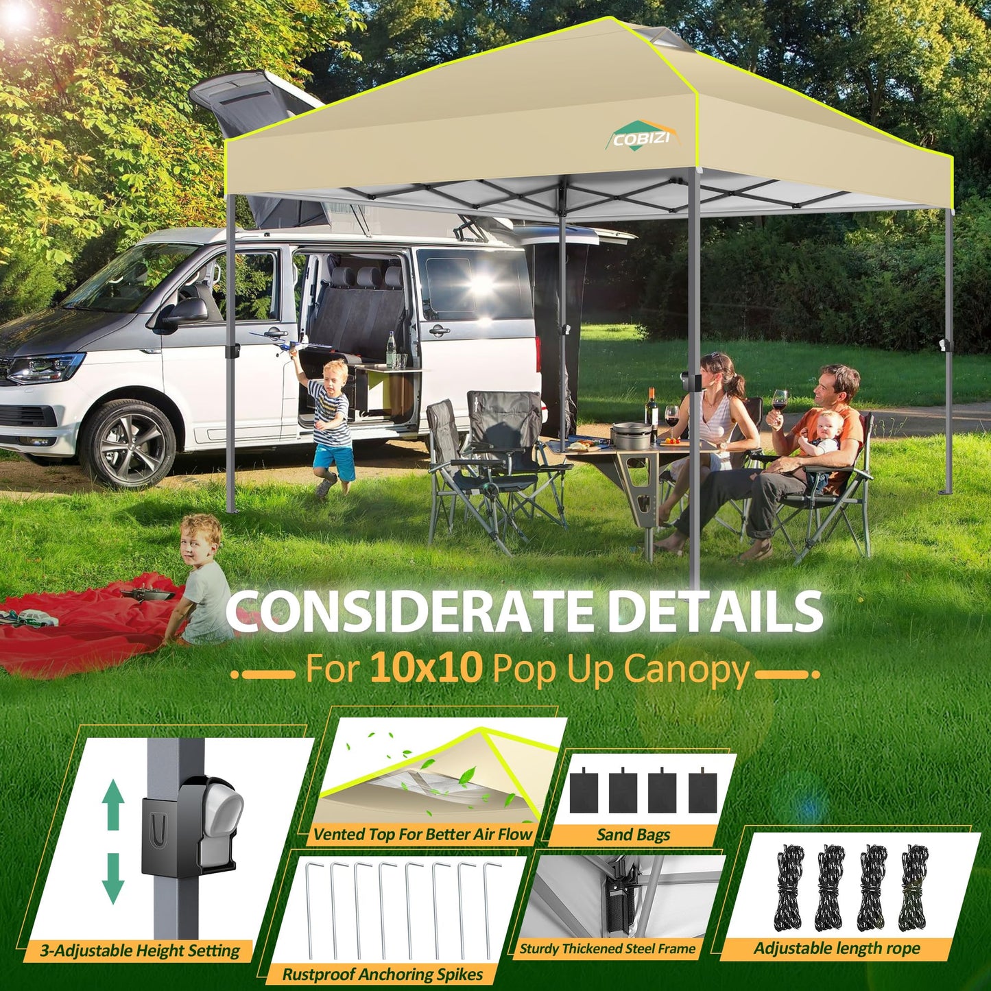 COBIZI Folding Gazebo Gazebo 3 x 6 Waterproof Winterproof Garden Gazebo Party Tent Pop Up Gazebo Foldable Tent with 6 Side Waves with Ventilation Openings, Sandbag for Market, Outdoor Event, Black