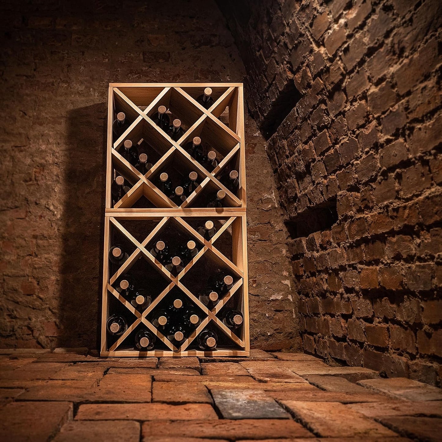 KADAX Wooden Wine Rack, 52 x 25.5 x 104 cm, Large Bottle Rack for Many Wine Bottles, Stackable Wine Stand, Shelf for Bottles, Rustic Wine Cabinet, Sturdy, Space-Saving, Made in EU