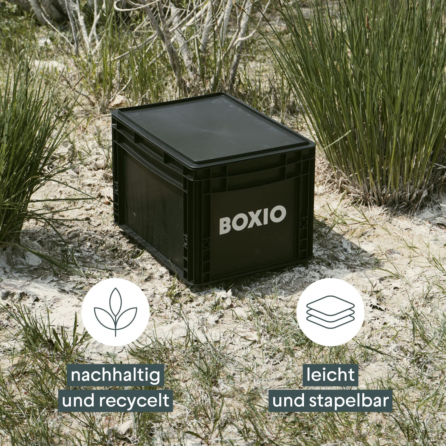 BOXIO Solo: Storage Box with Lid - Eurobox 40 x 30 x 28 cm - Perfect Plastic Box Transport Box Made of Plastic for Camping, Boat, Cellar or Garden - Stackable with Other Euro Boxes