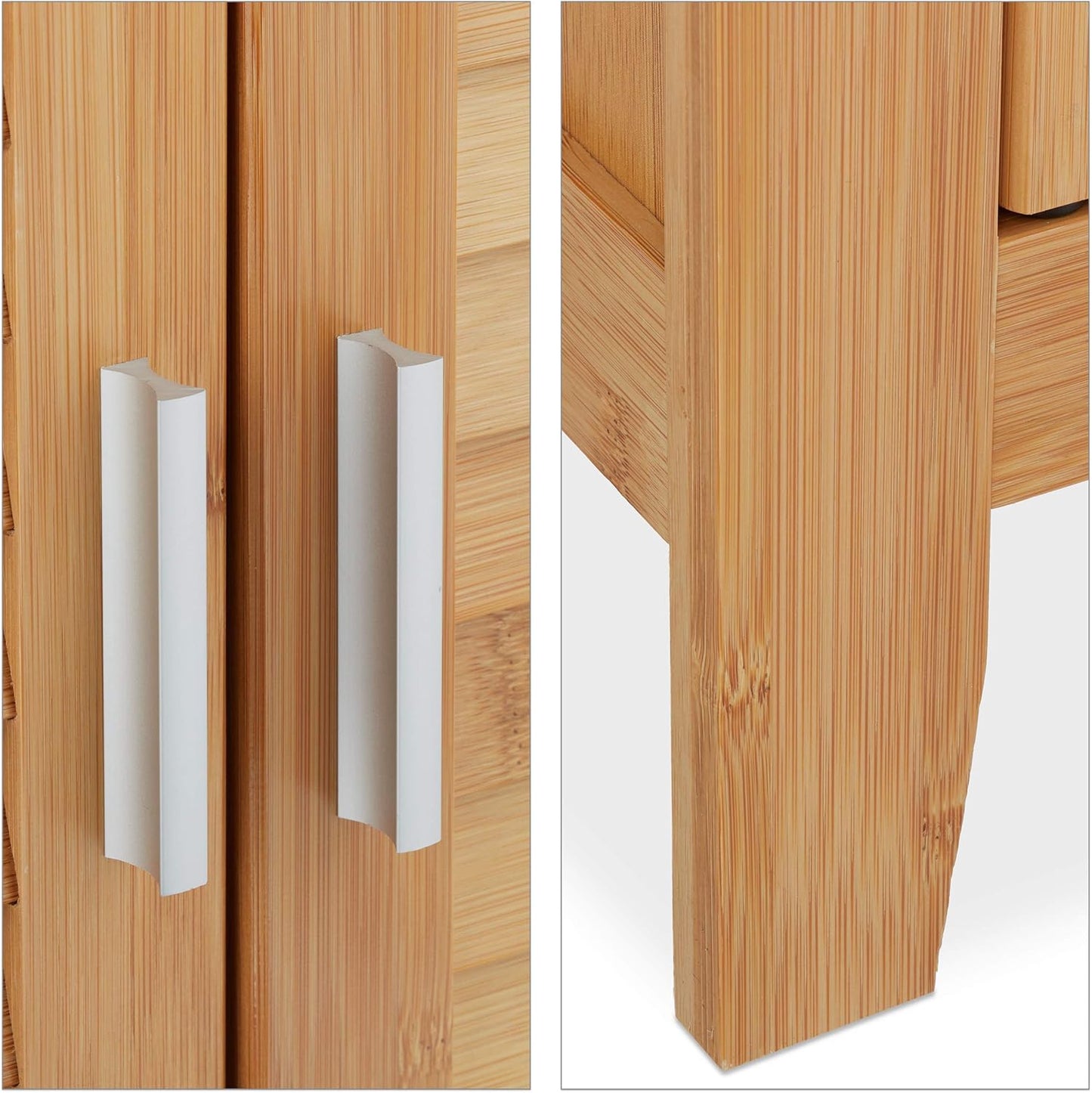 Relaxdays Bamboo Vanity Unit H x W x D: 60 x 67 x 30 cm, 1 Large Compartment, 2 Doors, Magnetic, Bathroom Cabinet, Natural