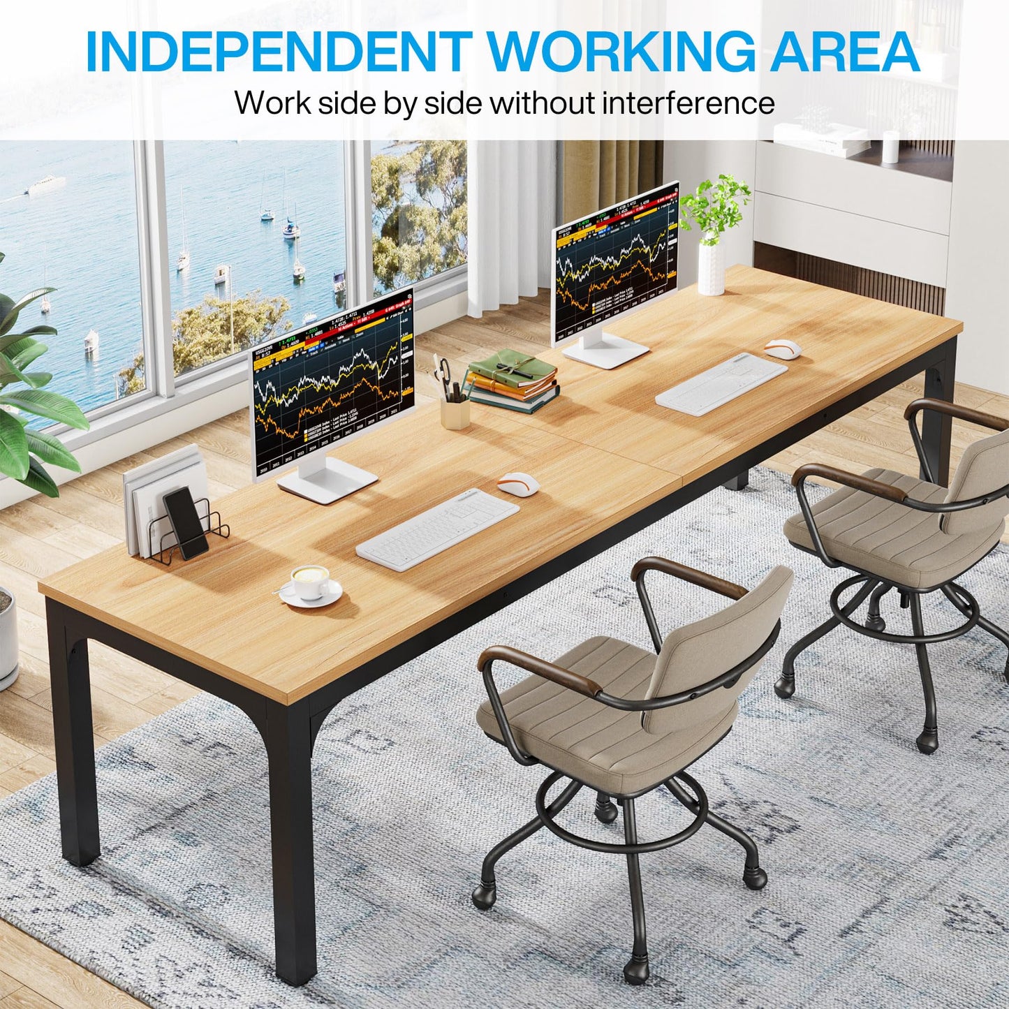 Tribesigns Desk, Computer Desk, 200 x 70 x 75 cm, Double Long Desk, PC Table, Office Table, Work Table, Dining Table, Office Furniture, Computer Desk, Conference Table for Home Office, Rustic Brown