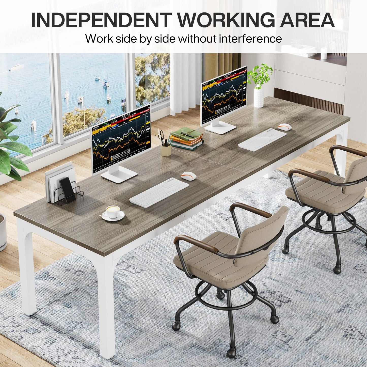 Tribesigns Desk, Computer Desk, 200 x 70 x 75 cm, Double Long Desk, PC Table, Office Table, Work Table, Dining Table, Office Furniture, Computer Desk, Conference Table for Home Office, Rustic Brown