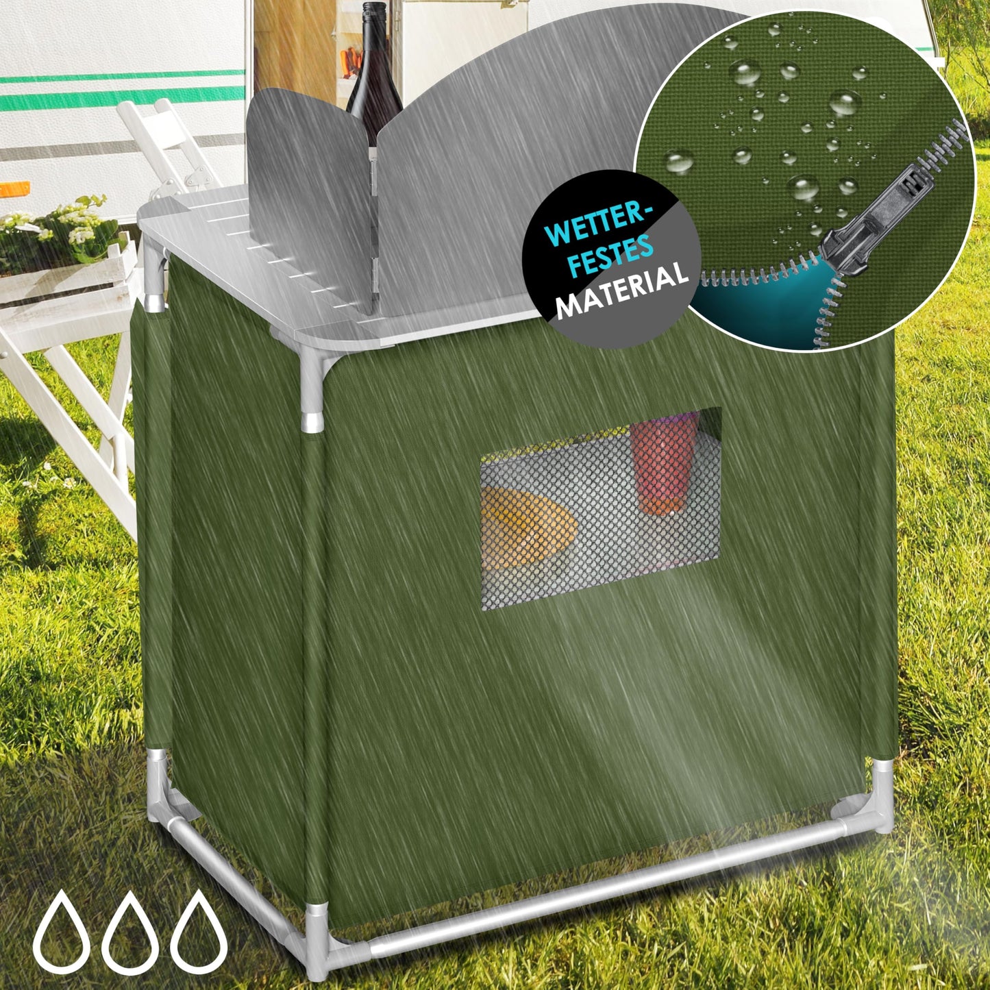 KESSER® Camping Kitchen | Includes Carry Bag & Cup Set | Camping Cabinet Folding Cabinet | with Aluminium Frame | Travel Kitchen | Kitchen Box | Tent Cabinet | Outdoor Camping Kitchen | Khaki | Type