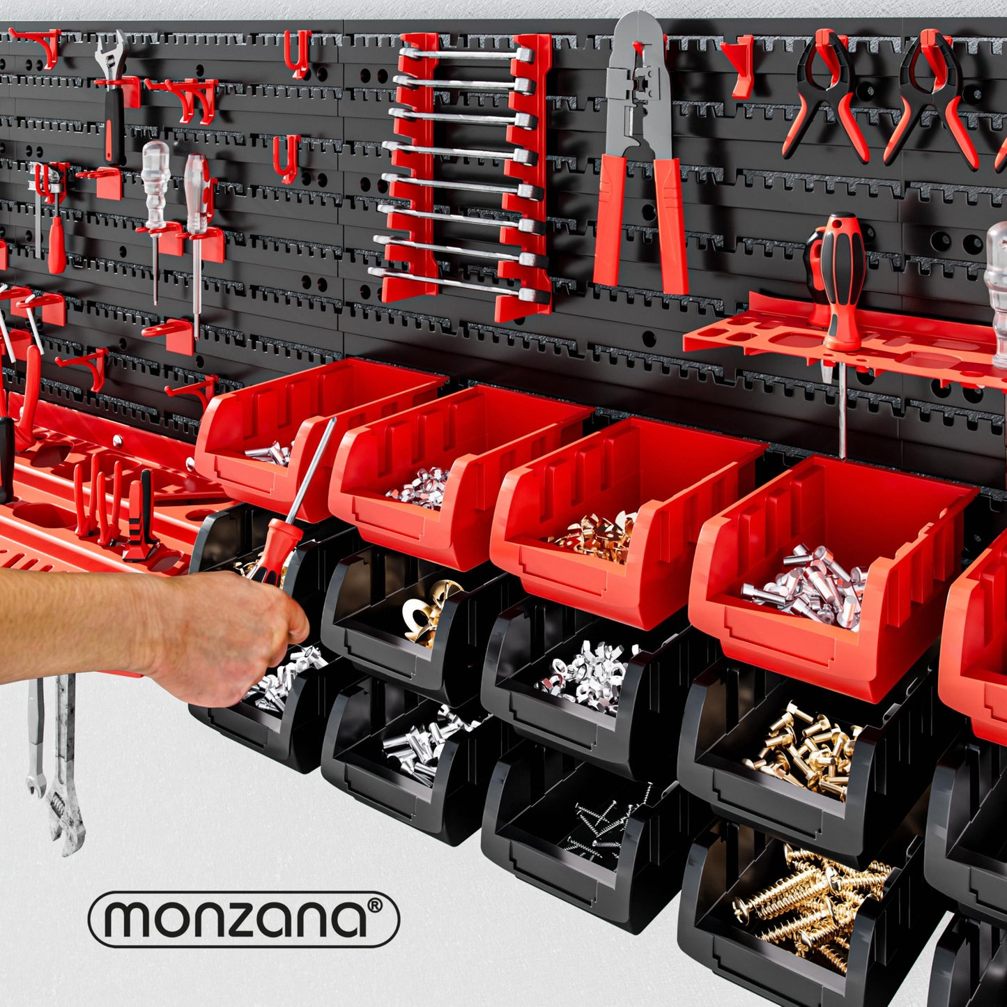 Deuba® Wall Shelf + Stacking Boxes - Extra Strong Wall Panels - Extendable Workshop Shelving