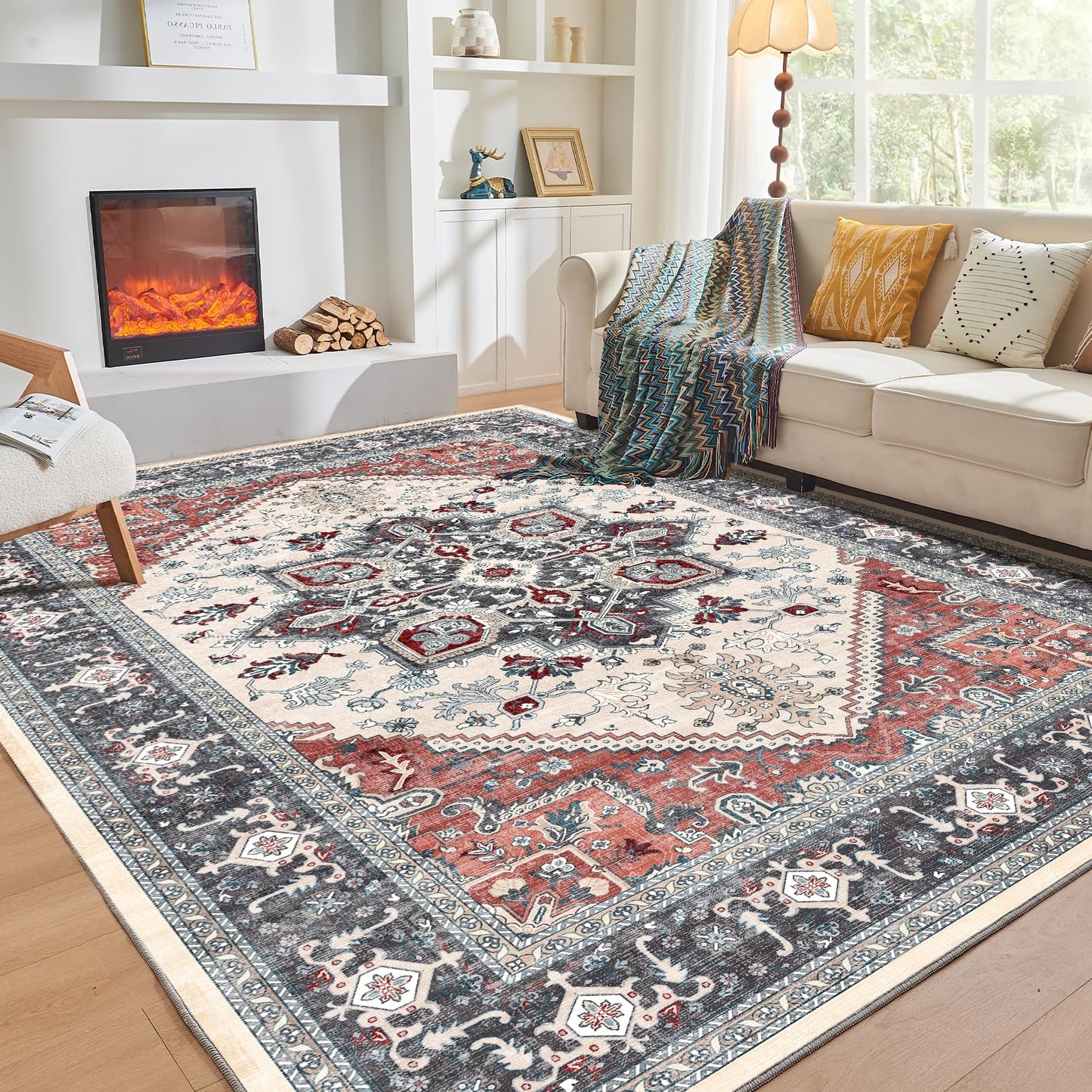 OPPODREAM Soft Area Rugs 4x6, Low-Pile Washable Rugs 4x6 with Non Slip Backing, Faux Cashmere 4 x 6 Throw Carpet, Purple