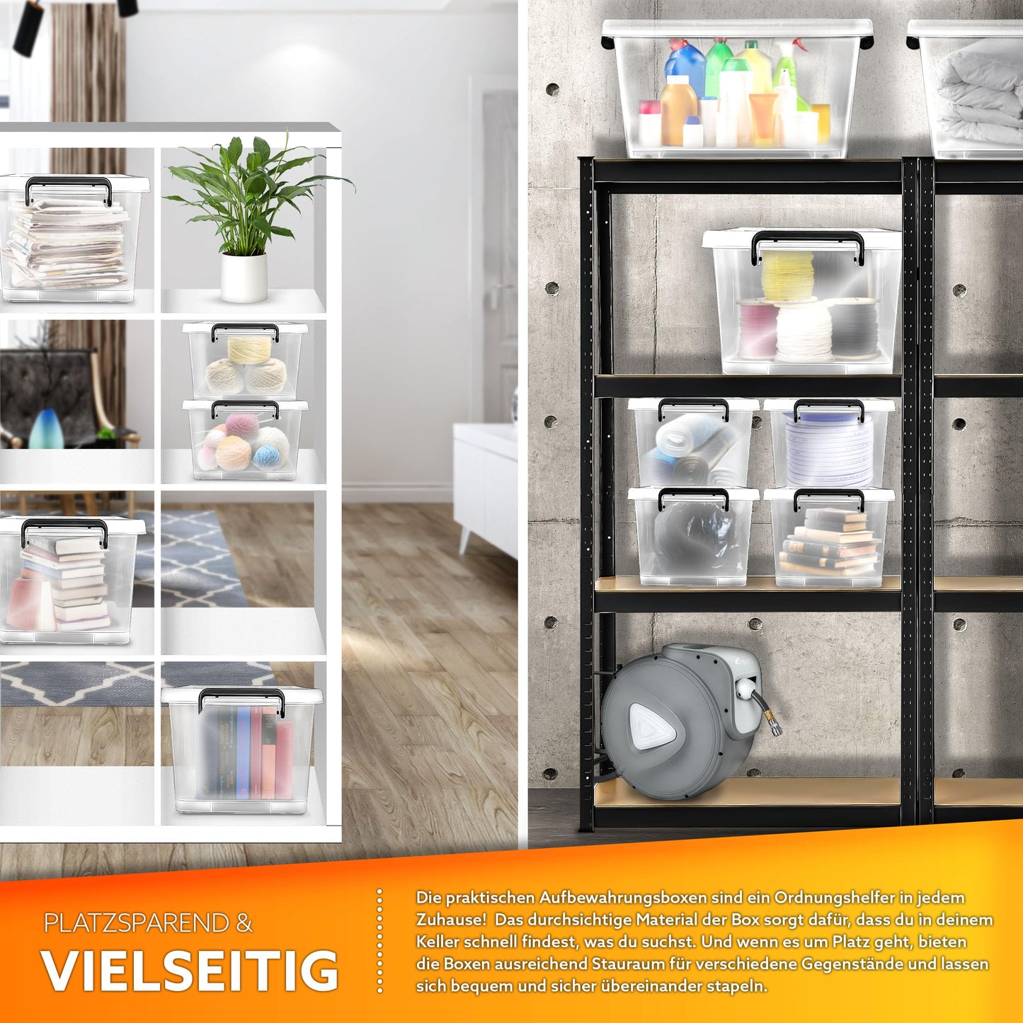 tillvex® Storage Boxes with Lid, Set of 6, 13 Litres, Food Safe, Plastic Boxes Set, Stackable, Storage Organiser System Box, Large, Storage Box, Clothes Boxes, 100% New Material