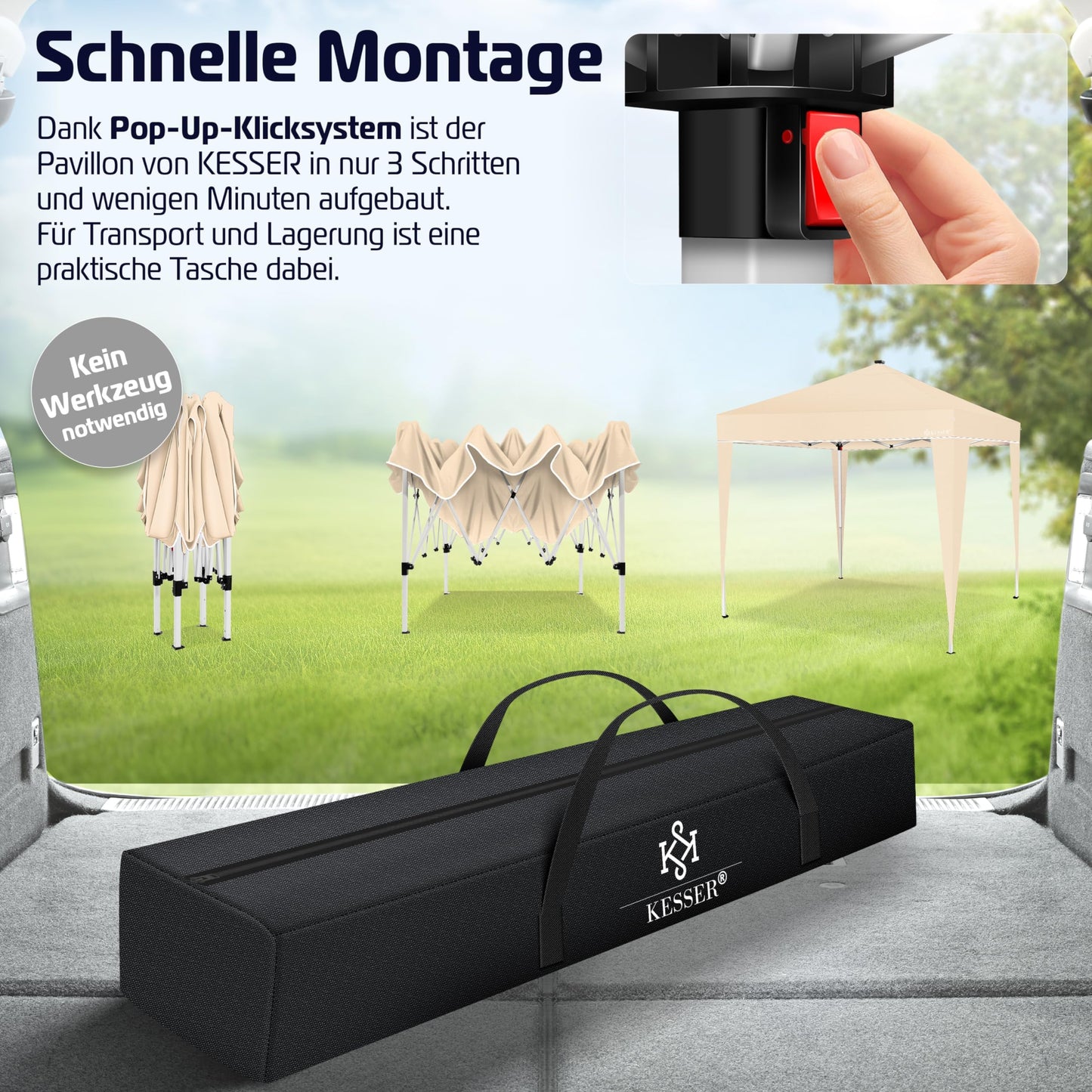 KESSER® Folding Gazebo 3 x 3 m with LED Lighting, Pop-Up Garden Gazebo, Height Adjustable, Stable, Waterproof, Winterproof, Party Tent, Marquee, UV Protection 50+, Includes Remote Control and Bag