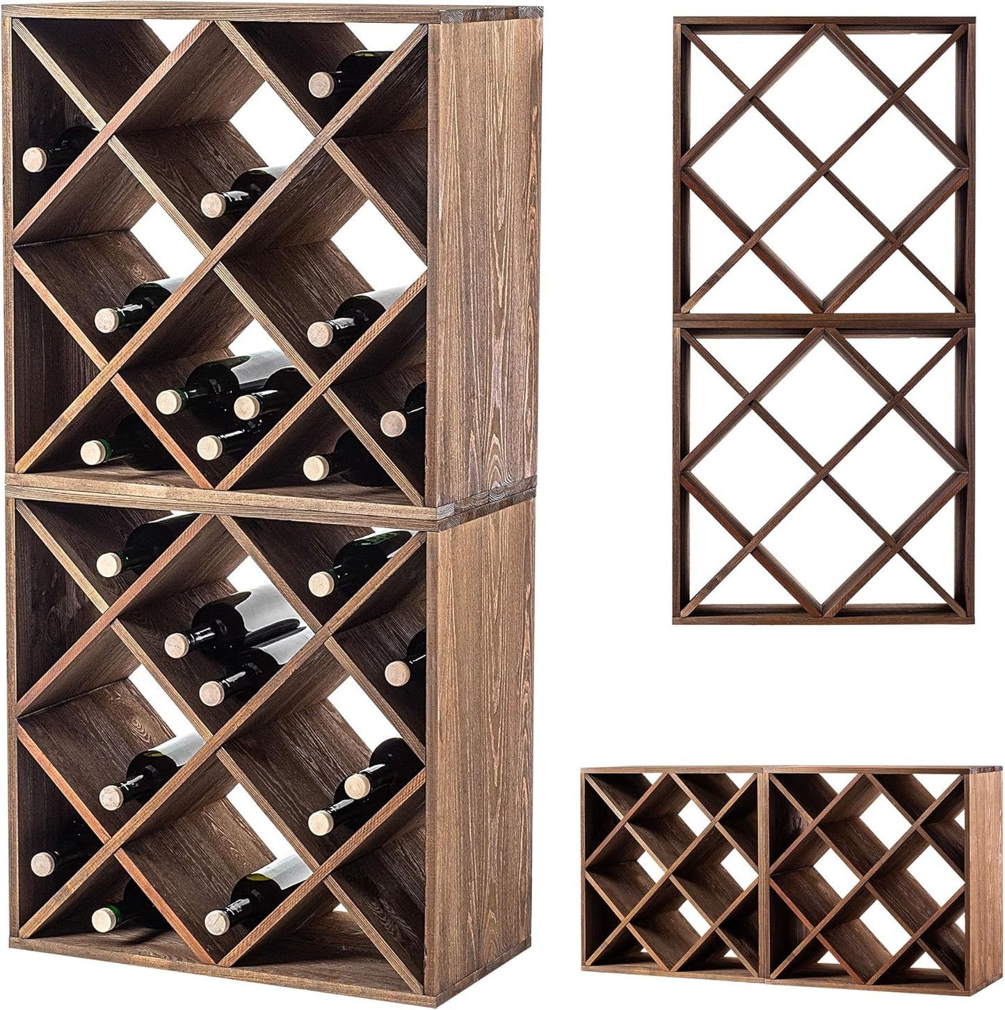 KADAX Wooden Wine Rack, 52 x 25.5 x 104 cm, Large Bottle Rack for Many Wine Bottles, Stackable Wine Stand, Shelf for Bottles, Rustic Wine Cabinet, Sturdy, Space-Saving, Made in EU
