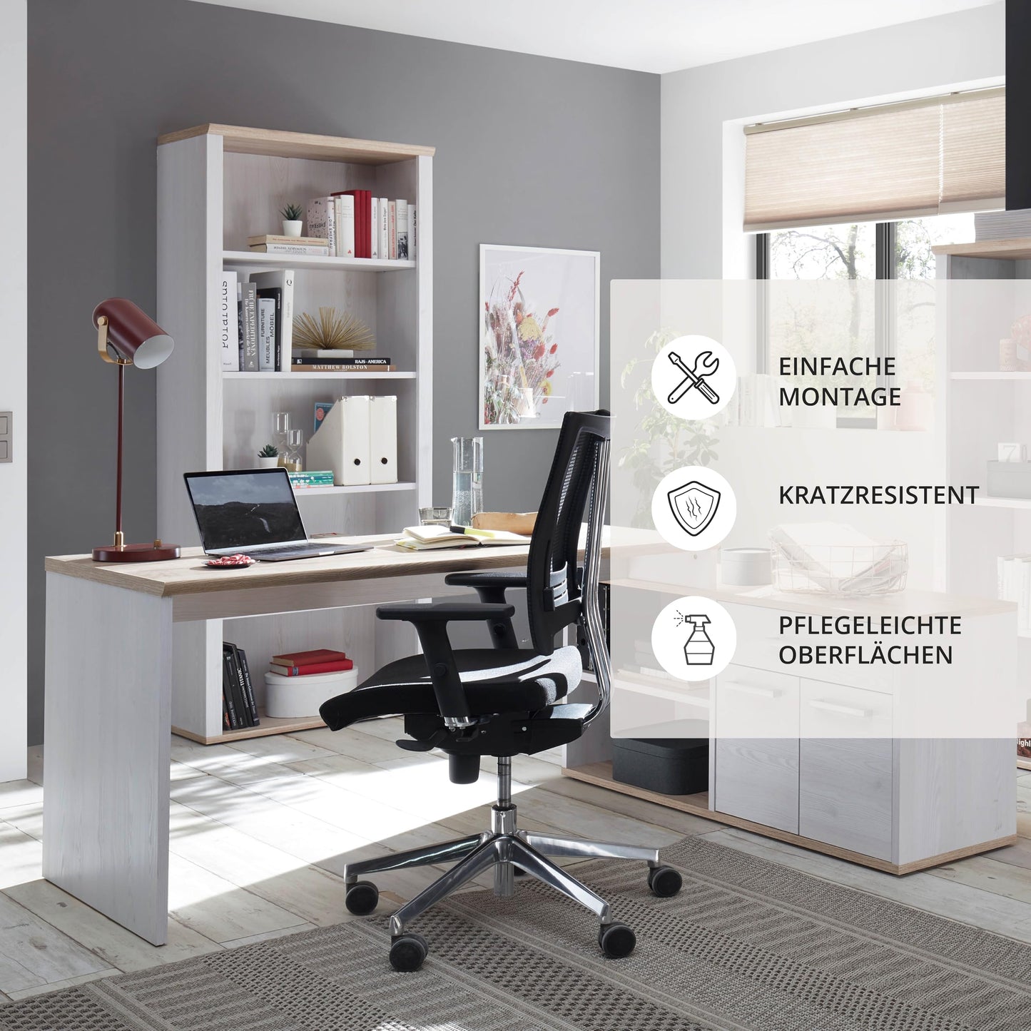 DEINE TANTE EMMA 39-015-D4 Romance Sibiu Larch White / Sanremo Oak Nb. Desk Angle Work Table Office Table Approx. 177 x 76 x 130 cm