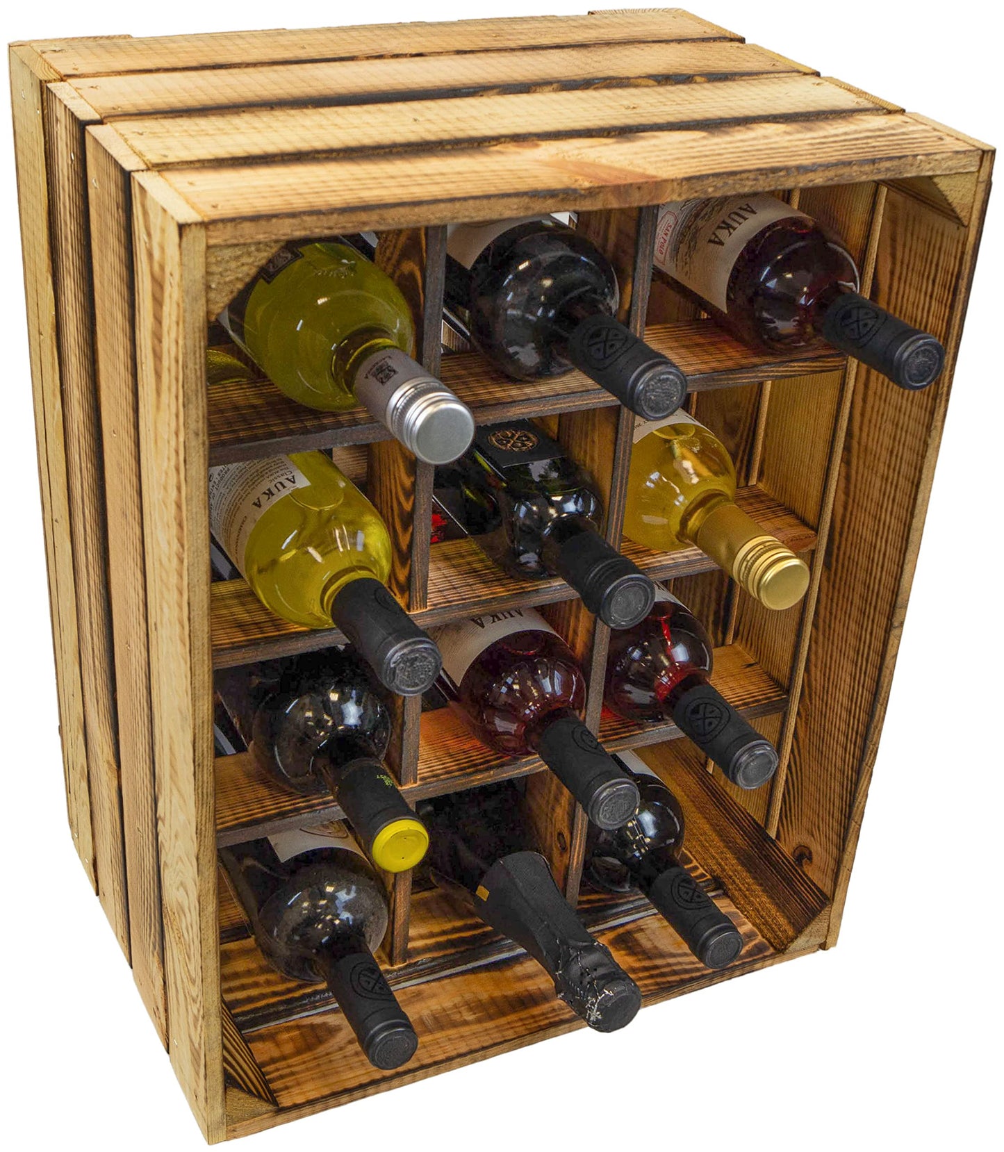 Kistenkolli Altes Land Bottle Rack, Henry, Natural, Flamed, Dimensions Approx. 50 x 40 x 30 cm, wine rack