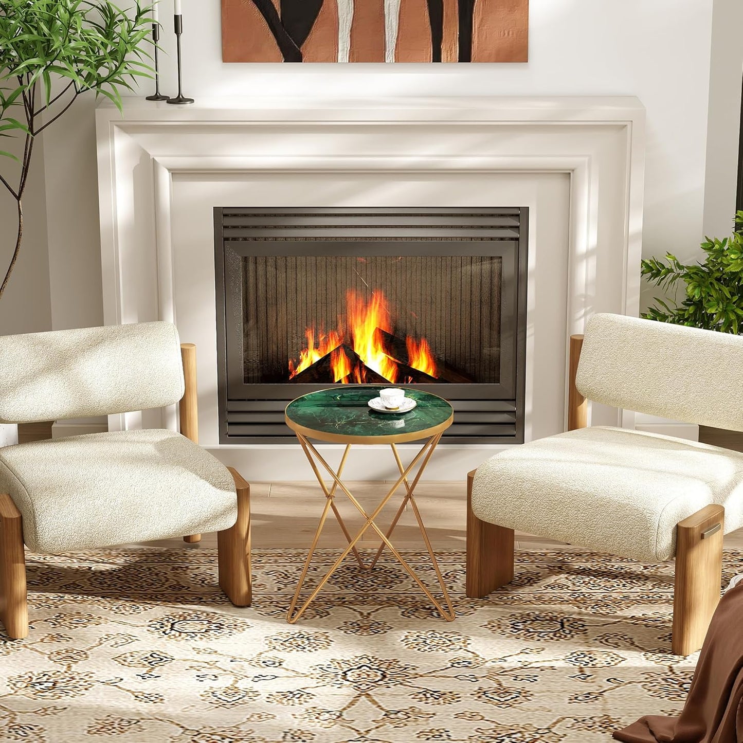 Coffee Table Side Table Round Black Green Living Room Table Sofa Table for Living Room Garden Balcony Bedroom Table Round Modern Plant Table Outdoor with Marble Pattern