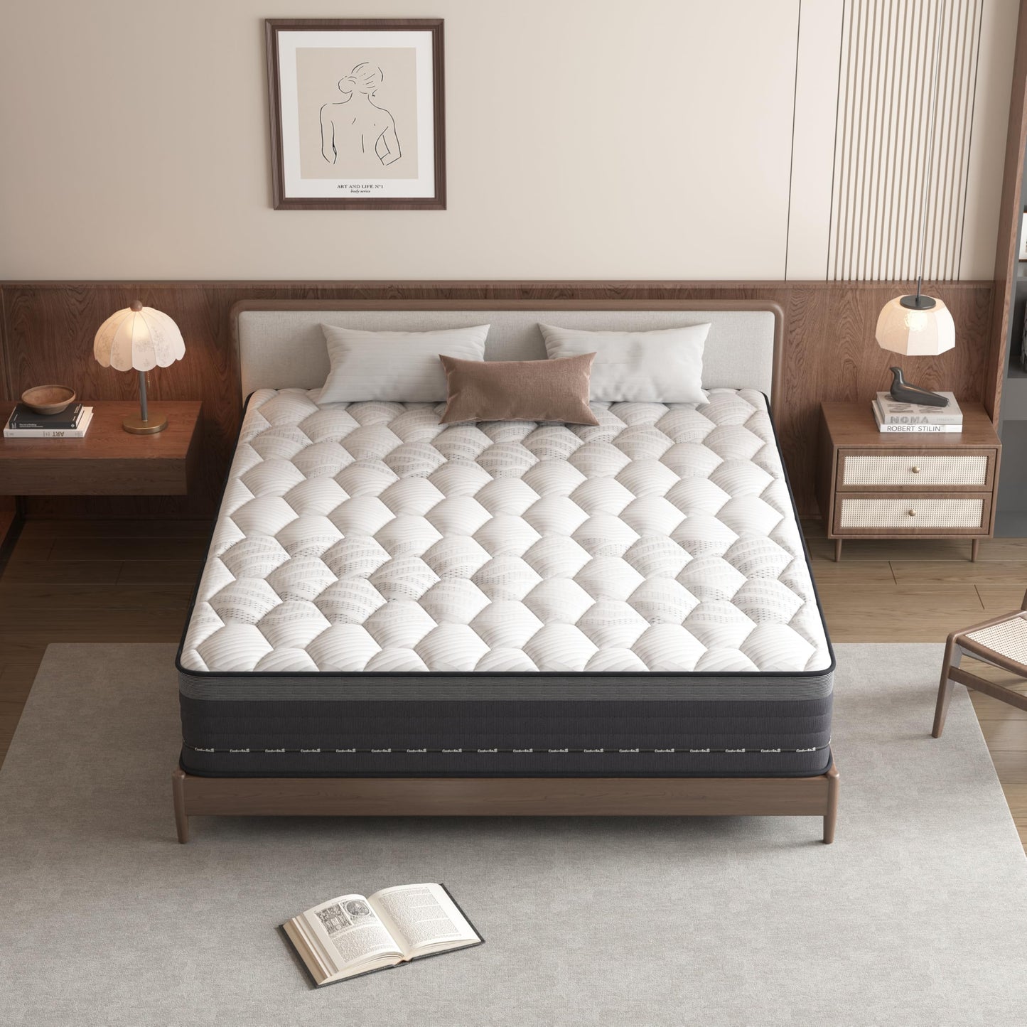 MRH Super King 180 x 200 cm White Mattress Memory Foam Hybrid Mattress Medium Hard Breathable Pressure Relieving Single Pocket Springs for Children and Adults (Super King Mattress)