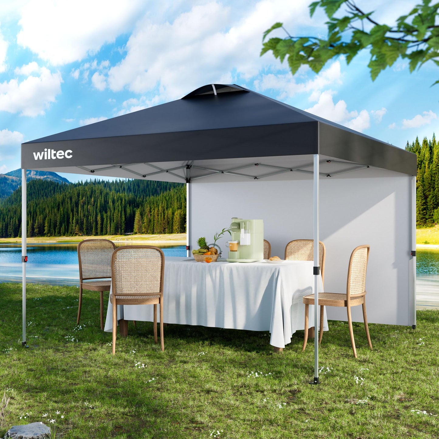 Wiltec Folding Gazebo Mosquito Net 4 x 4 m Beige Garden Gazebo with Wheels and Mosquito Net Party Tent with One Push Technology and Adjustable Legs