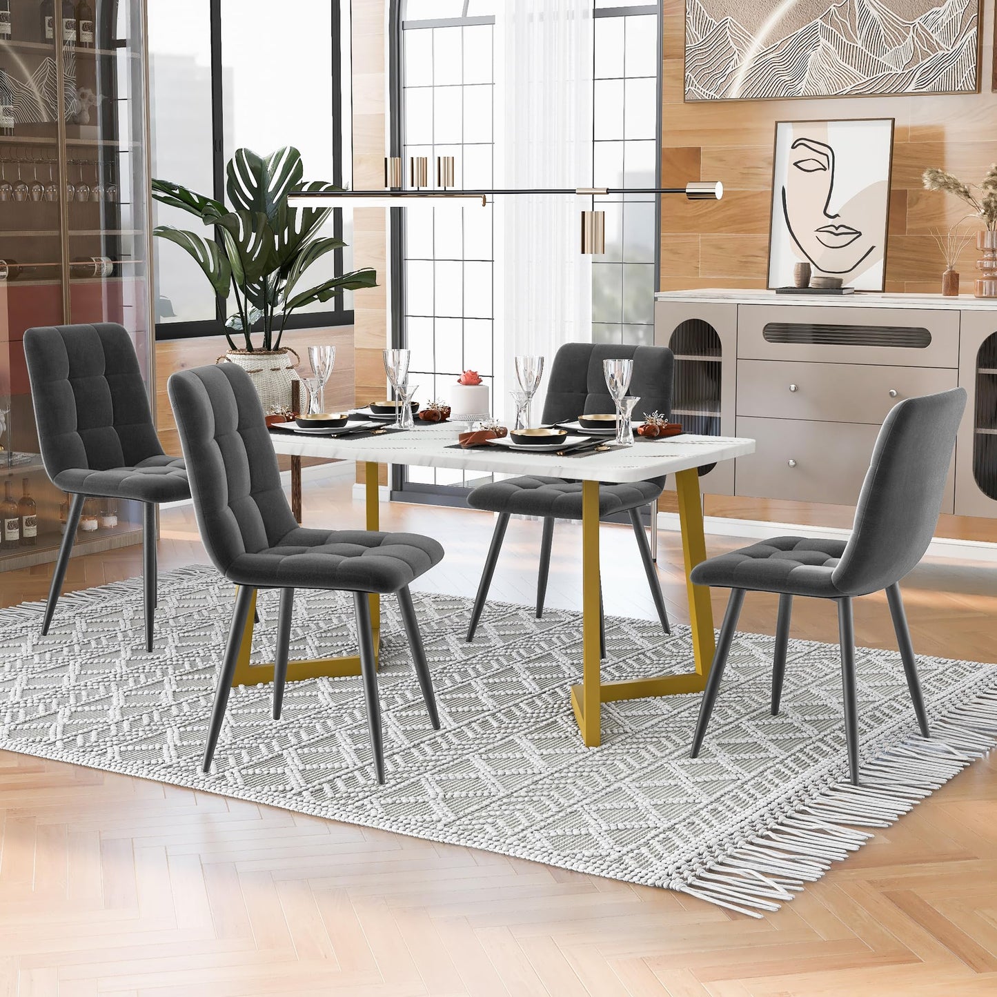 Ymkua Esstisch mit 4 Stühlen Set, 117x68x75 cm Rechteckiger Esstisch, Esszimmergruppe, Moderne Küche Esstisch Set, Esszimmerstuhl Küchenstuhl Set, Küchentisch Set für Wohnzimmer und Küche (Gray)