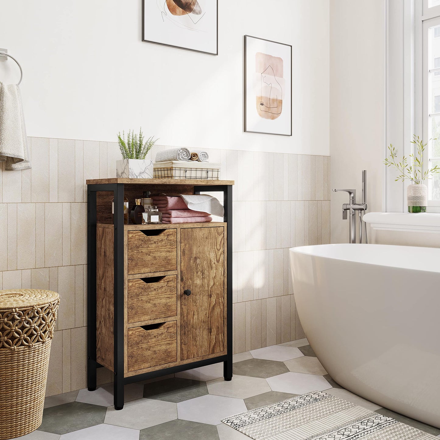 Yaheetech Unterschrank Badezimmerschrank Badkommode Badschrank mit 1 Schublade & 2 Türen & 3 Regalen Baderegal Bodenschrank mit verstellbare Einlegeböden, viel Stauraum, Dunkelgrau