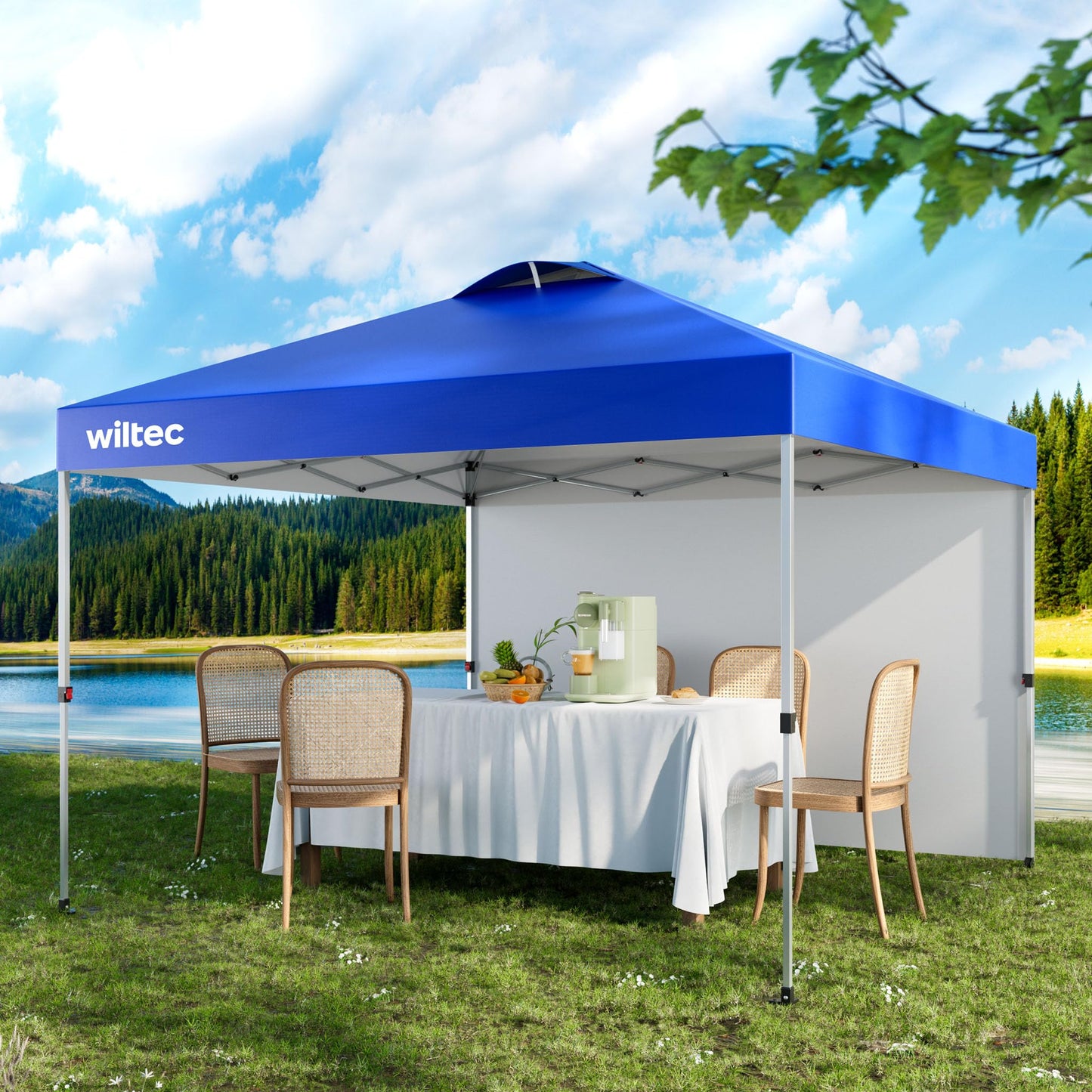 Wiltec Folding Gazebo Mosquito Net 4 x 4 m Beige Garden Gazebo with Wheels and Mosquito Net Party Tent with One Push Technology and Adjustable Legs