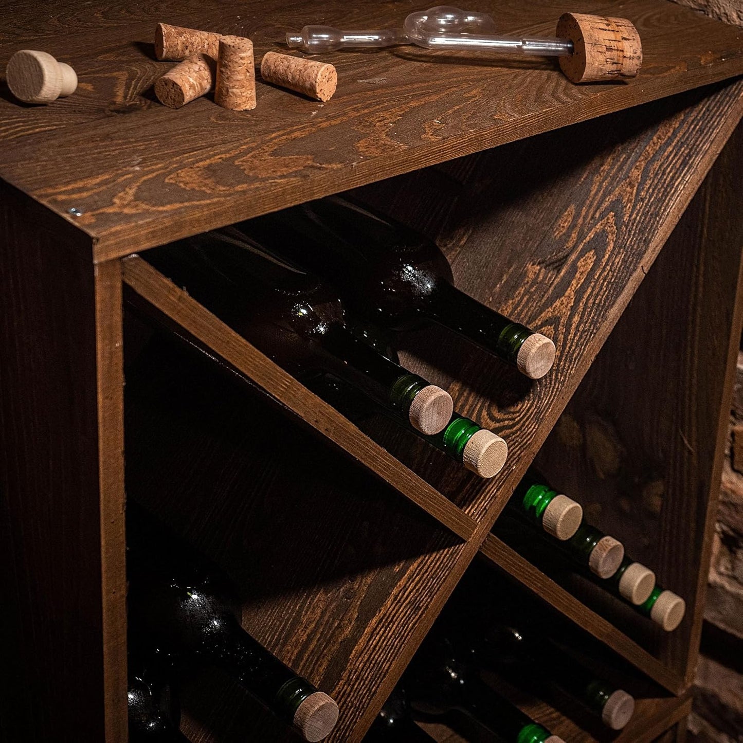 KADAX Wooden Wine Rack, 52 x 25.5 x 104 cm, Large Bottle Rack for Many Wine Bottles, Stackable Wine Stand, Shelf for Bottles, Rustic Wine Cabinet, Sturdy, Space-Saving, Made in EU