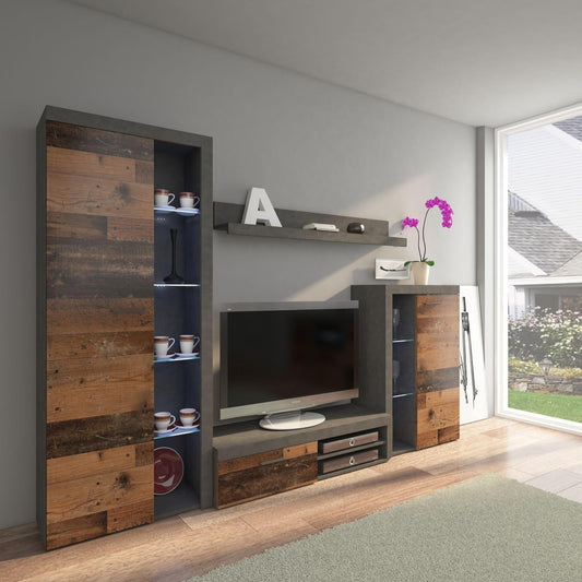 Kuechen-preisbombe Rumba Wohnwand Schrankwand Anbauwand Wohnkombi Wohnzimmer Old Wood + Matera