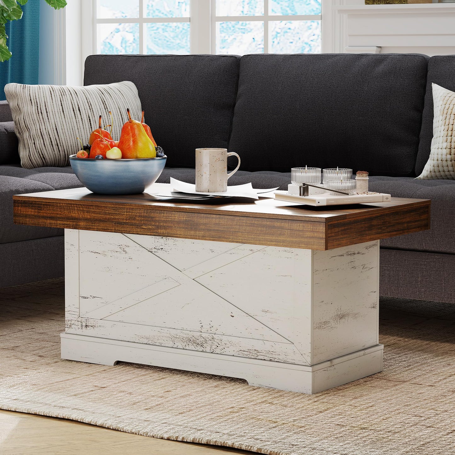 Lvifur Coffee Table with Storage Space for Living Room Table, 55 x 100 x 46 cm, Living Room Table, Coffee Table with Storage for Couch, Bedroom