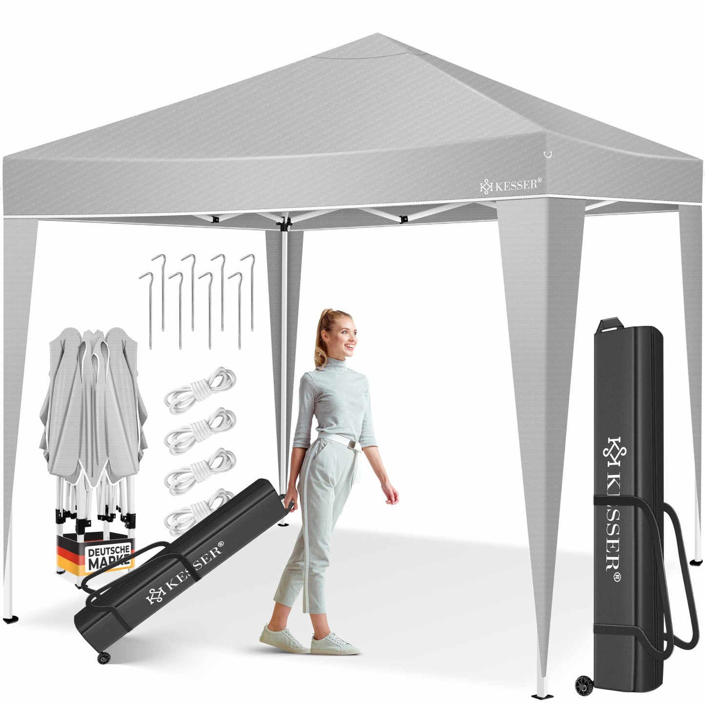 KESSER® Folding Gazebo 3 x 3 m with LED Lighting, Pop-Up Garden Gazebo, Height Adjustable, Stable, Waterproof, Winterproof, Party Tent, Marquee, UV Protection 50+, Includes Remote Control and Bag
